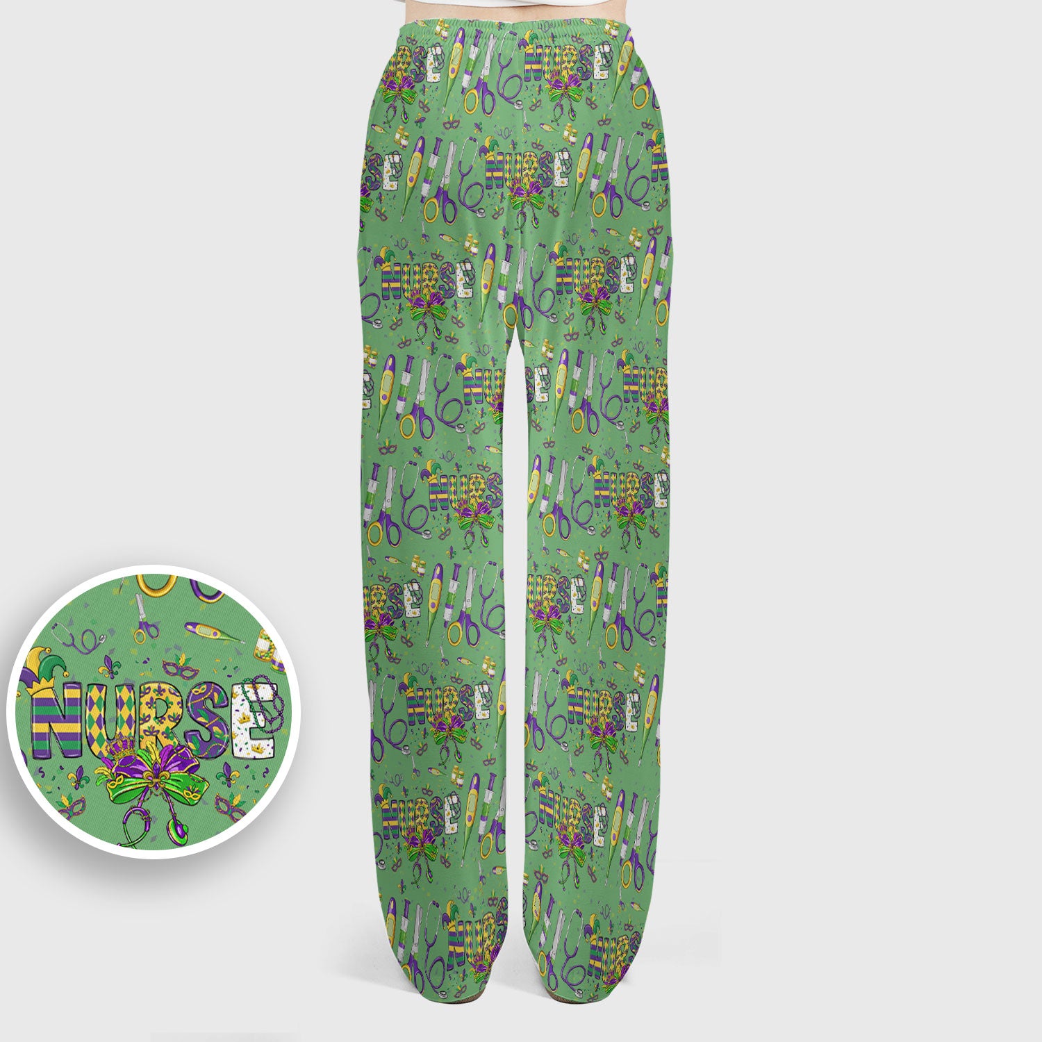 Mardi Gras Nurse Scrub Set, Holiday Medical Pattern Nurse Shirt, Breathable Fabrics Nursing Uniform