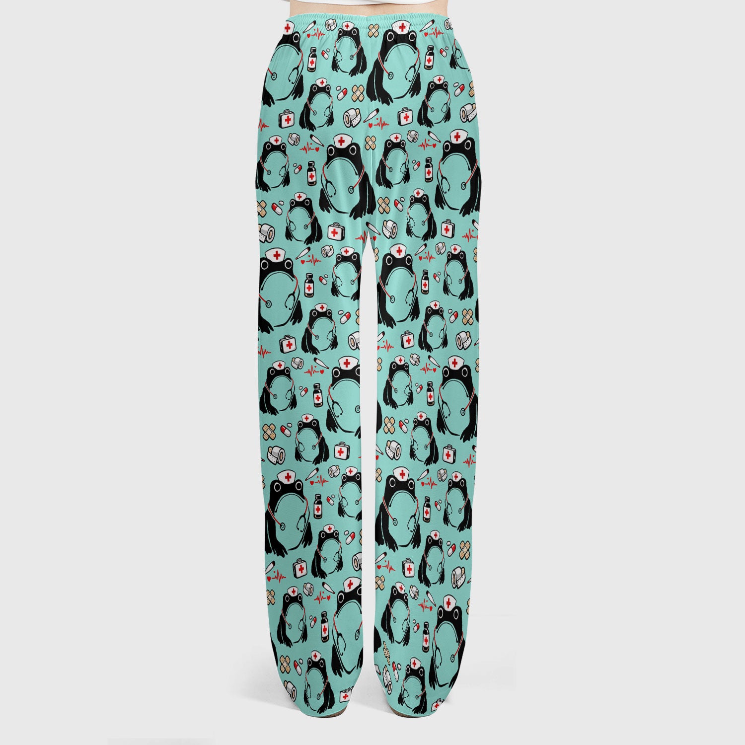 Cute Frog Nurse Medical Pattern Scrub Set, Breathable Med Uniform