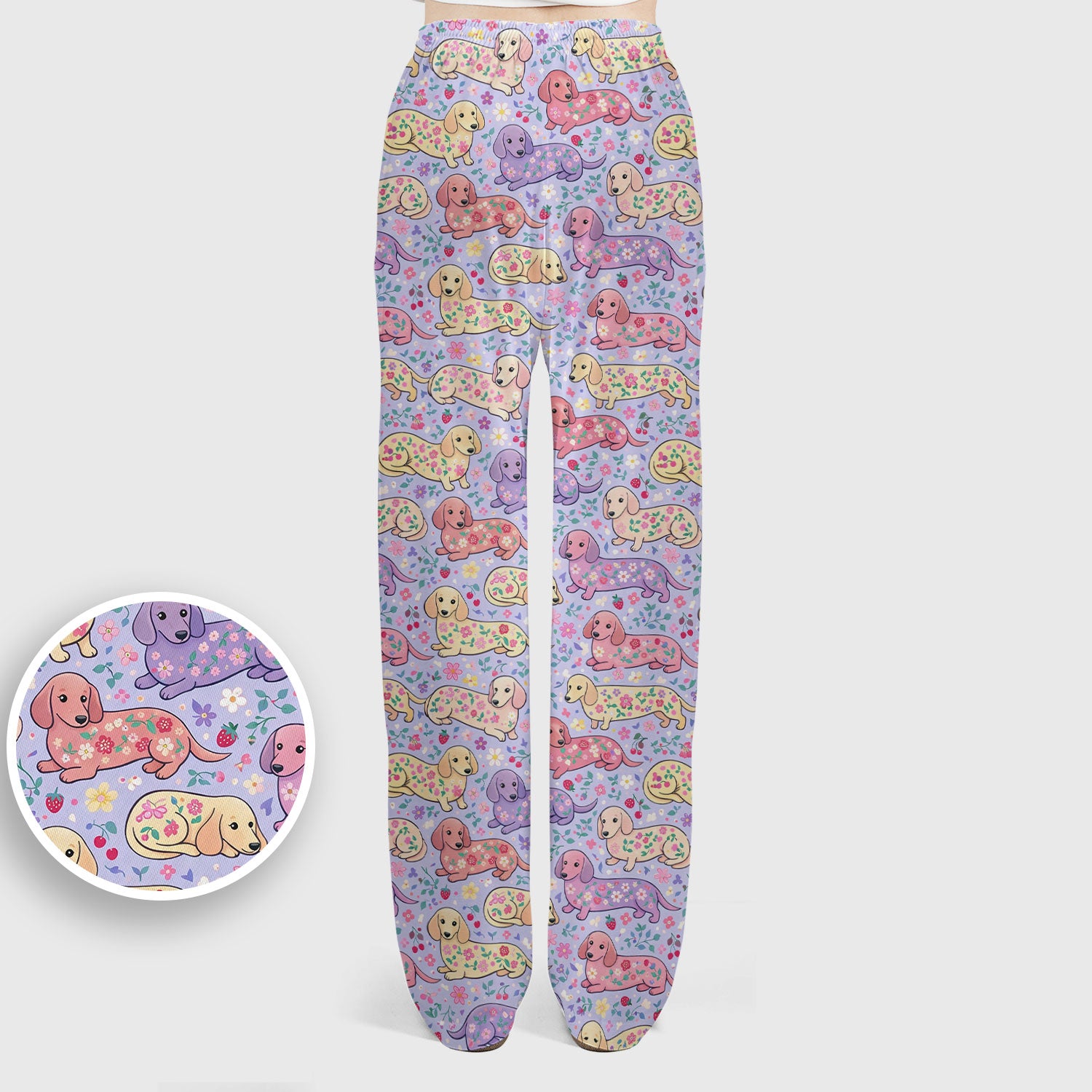 Cute Dachshund Floral Pattern Scrub Set, Scrub Pants and V Neck Top