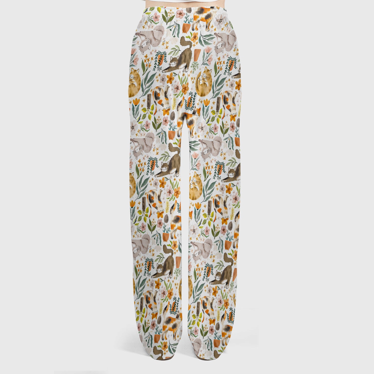Cat Wildflower Garden Floral Pattern Scrub Set, Scrub Pants and V Neck Top