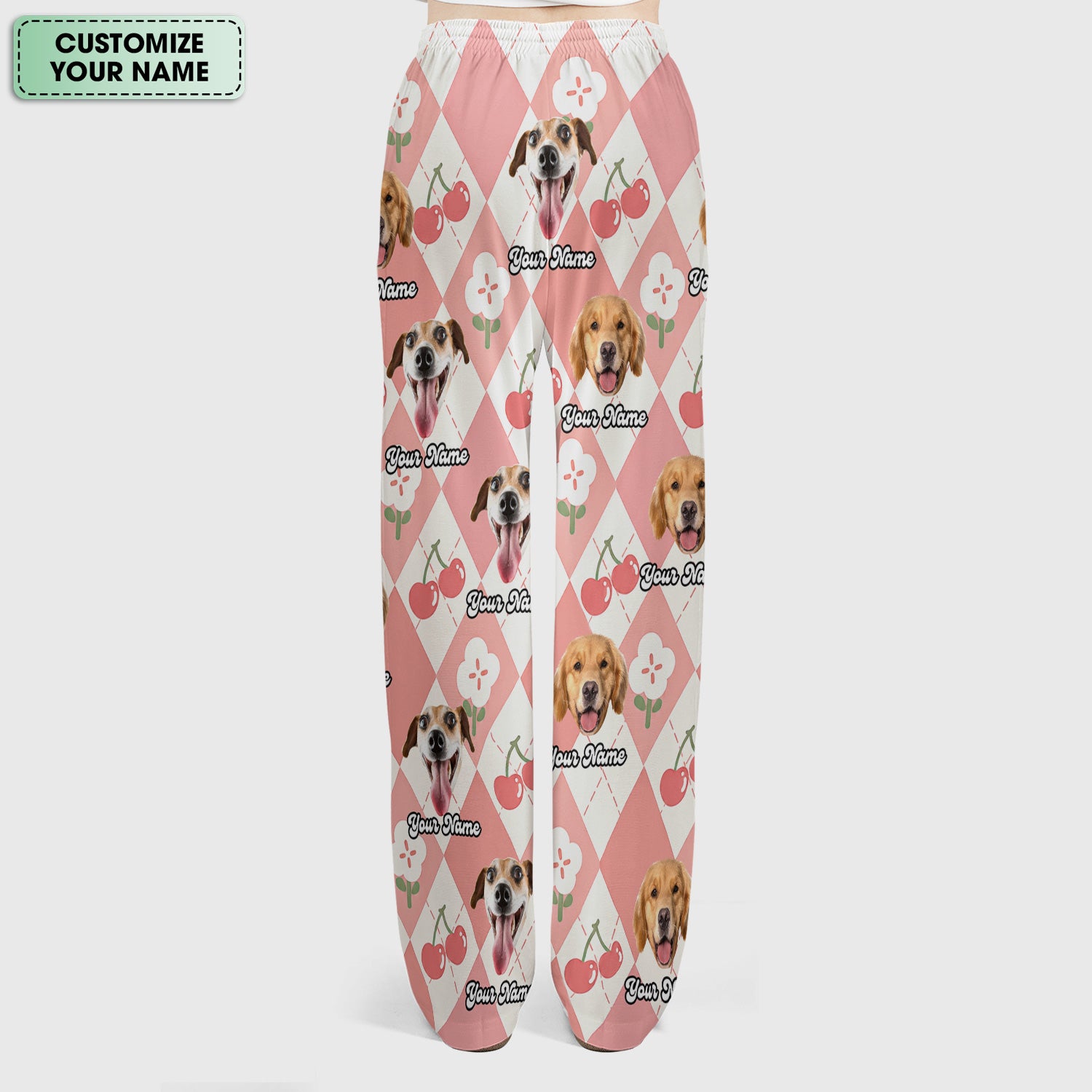 Custom Dog Face Scrub Set, Playful Dog Cherry Argyle Pattern Shirt, Breathable Fabrics Nursing Uniform