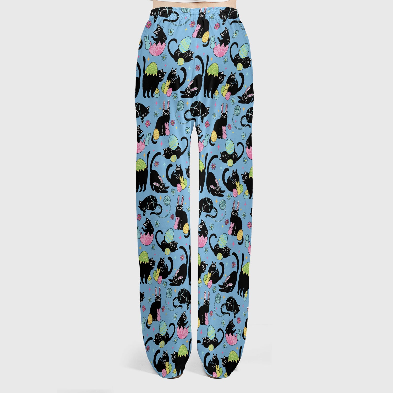 Funny Easter Black Cat Egg Pattern Scrub Set, Scrub Pants and V Neck Top