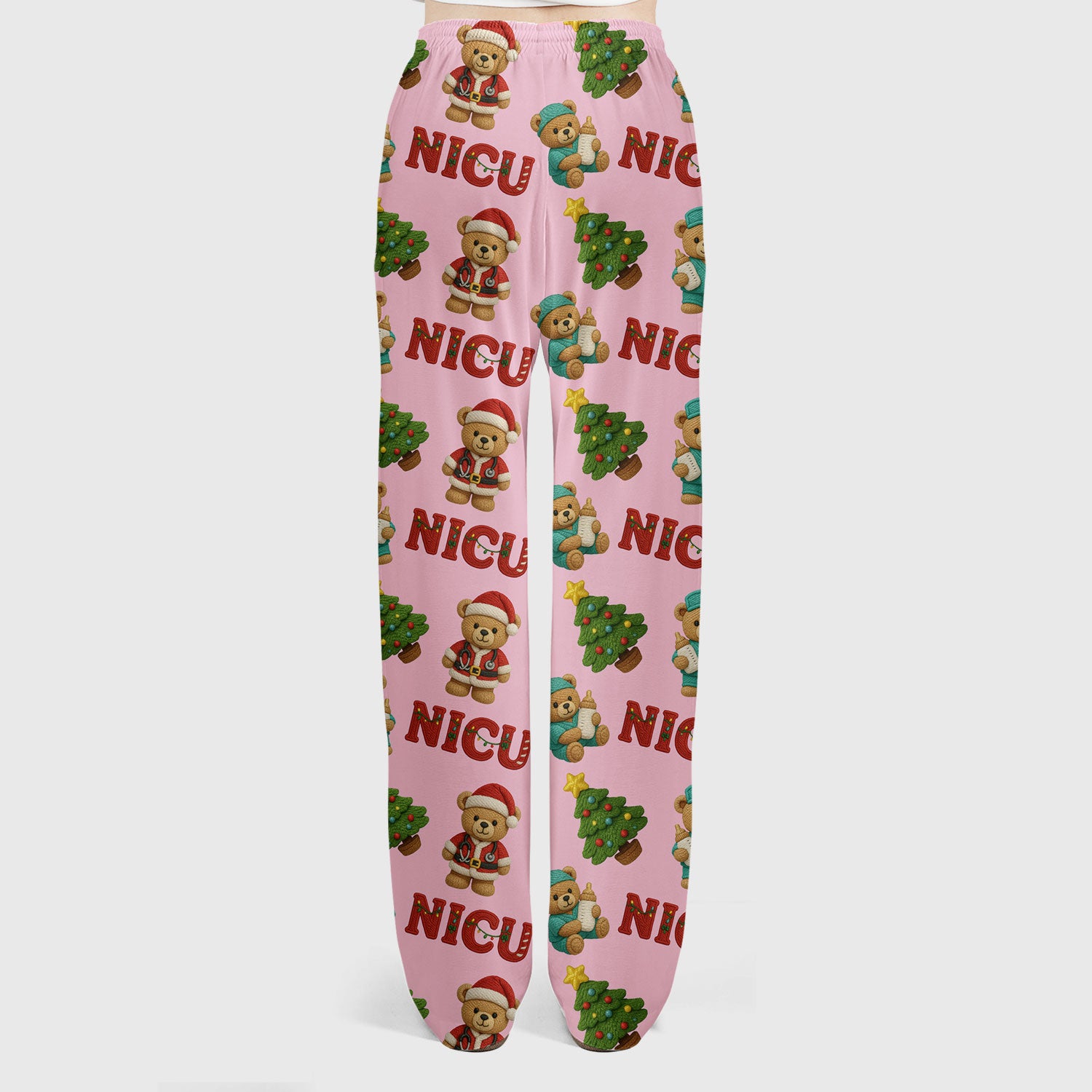 Festive Christmas NICU Nurse Teddy Bear Pattern Scrub Set, Breathable Med Uniform
