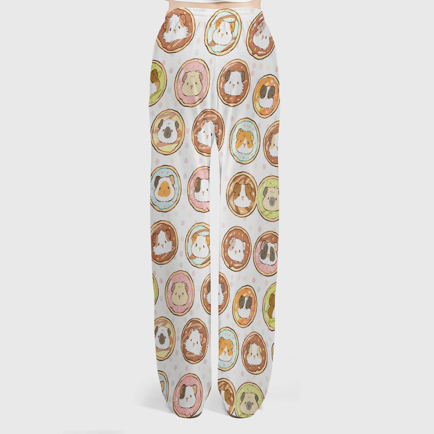 Cute Guinea Pig Donut Circle Pattern Scrub Set, Scrub Pants and V Neck Top