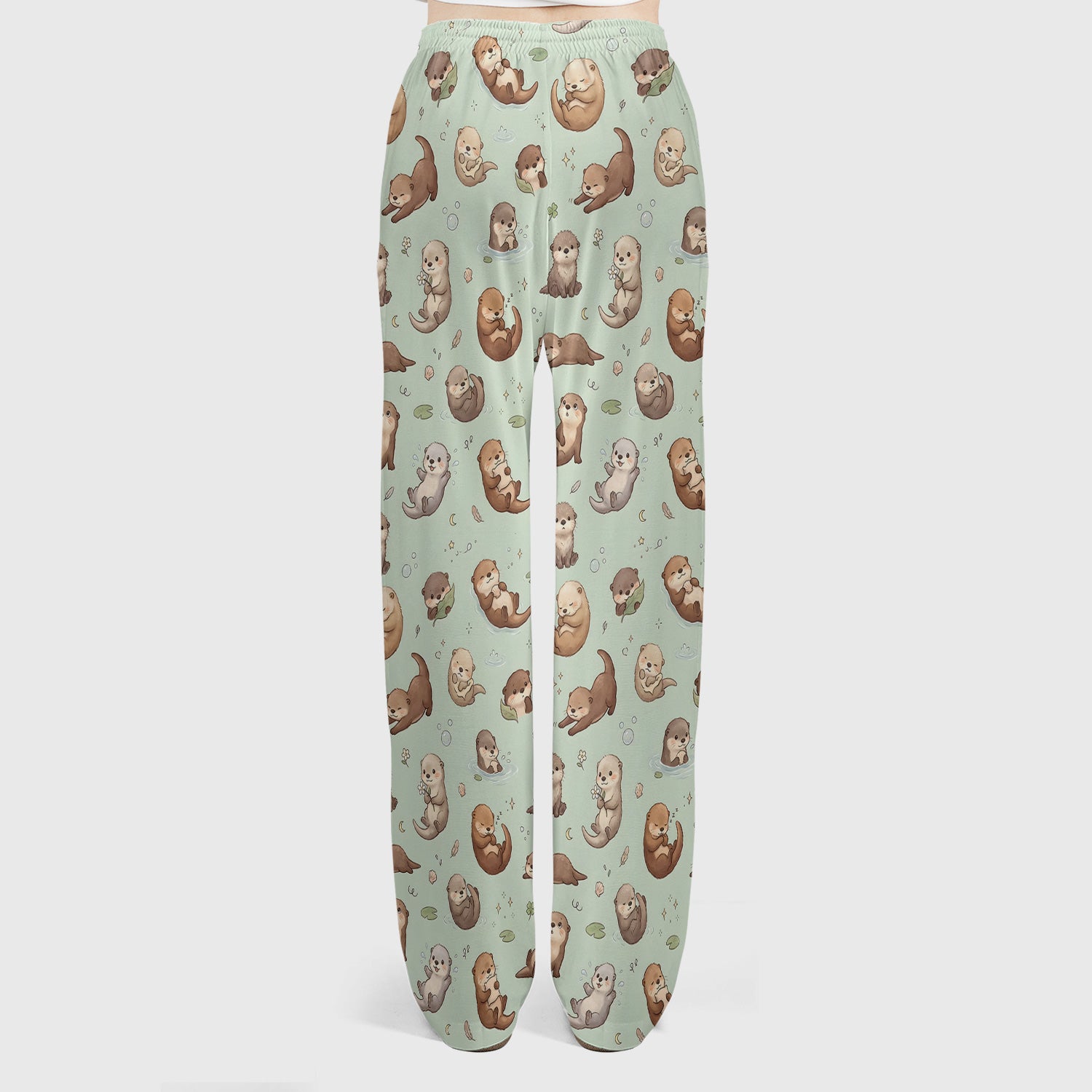 Cute Otter Pattern Scrub Set, Scrub Pants and V Neck Top