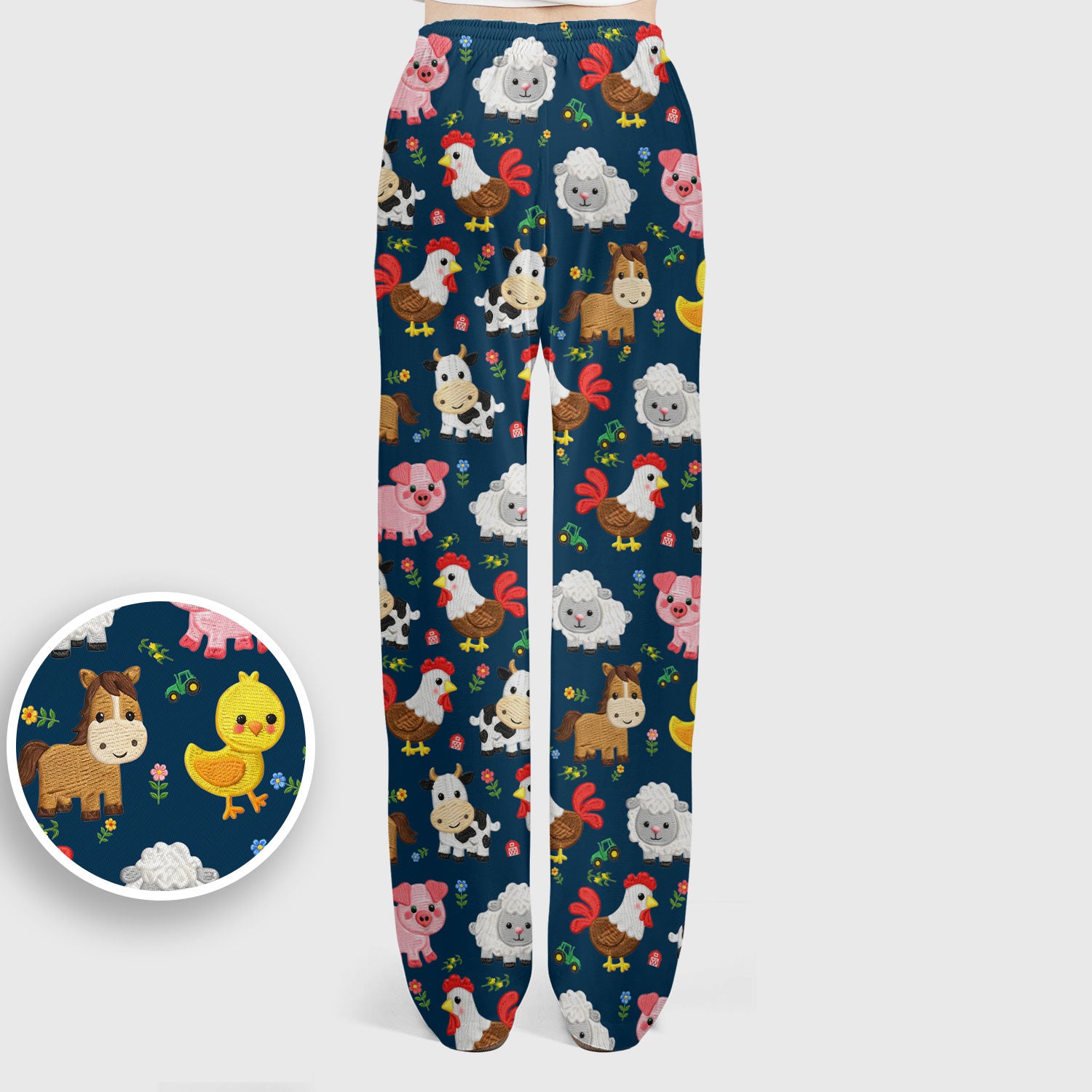 Cartoon Farm Animal Pattern Scrub Set, Breathable Med Uniform
