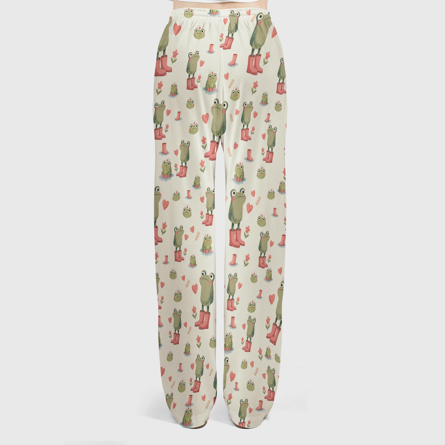 Adorable Frog Boots Heart Pattern Scrub Set, Nurse Uniform Scrubs Set
