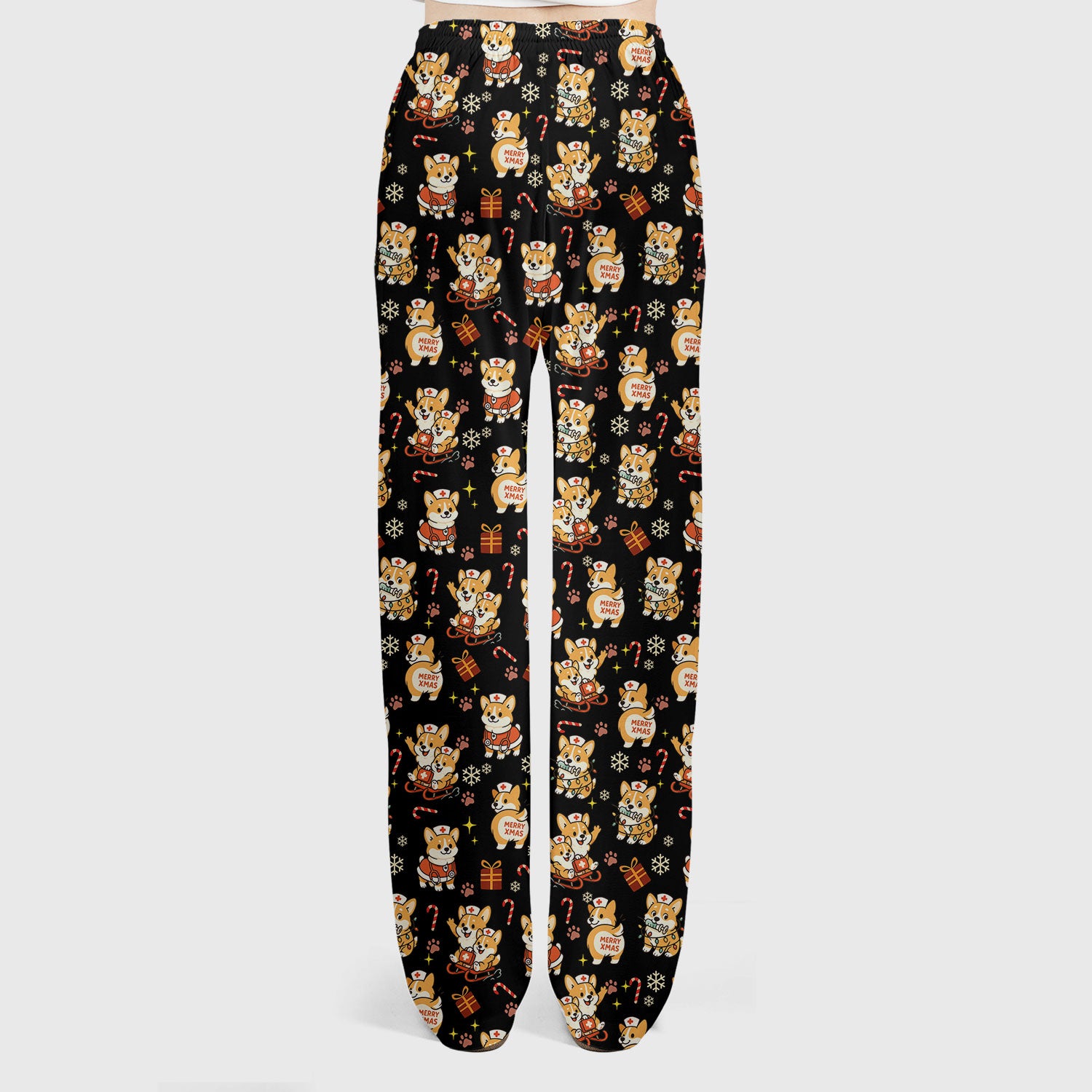 Christmas Corgi Scrubs Set for Women - Fun Corgi Christmas Pattern Nurse Scrubs Top and Pants - Festive Holiday Scrubs for CNA LPN RN
