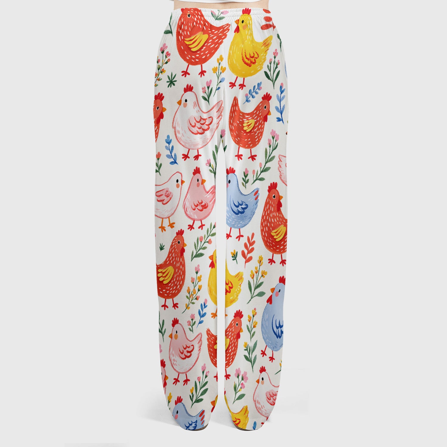 Fun Cartoon Hen Print Scrub Set, Scrub Pants and V Neck Top