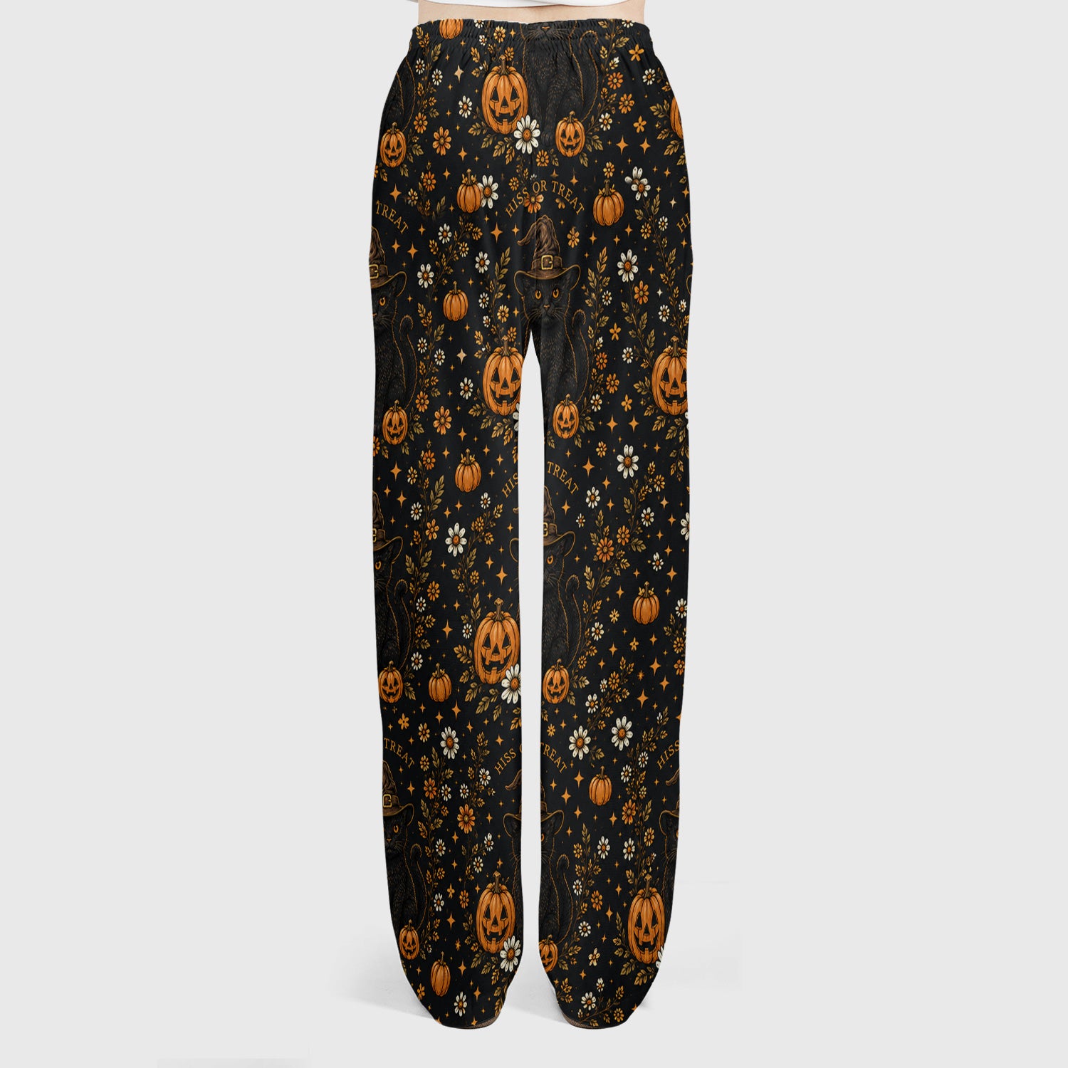 Halloween Black Cat Pumpkin Floral Scrub Set, Scrub Pants and V Neck Top