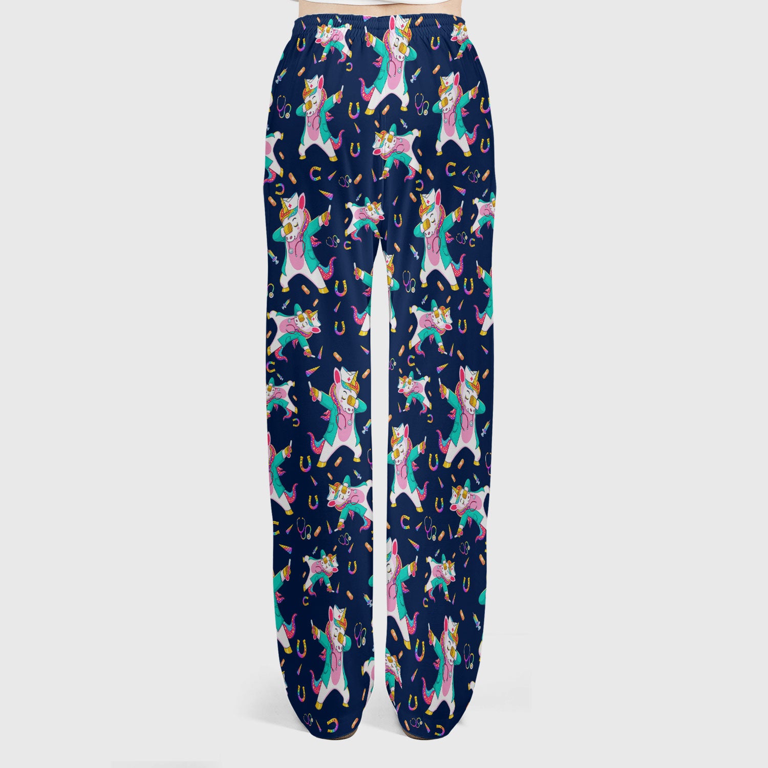 Cute Unicorn Nurse Dance Pattern Women's Sets, Scrub Pants and V Neck Top