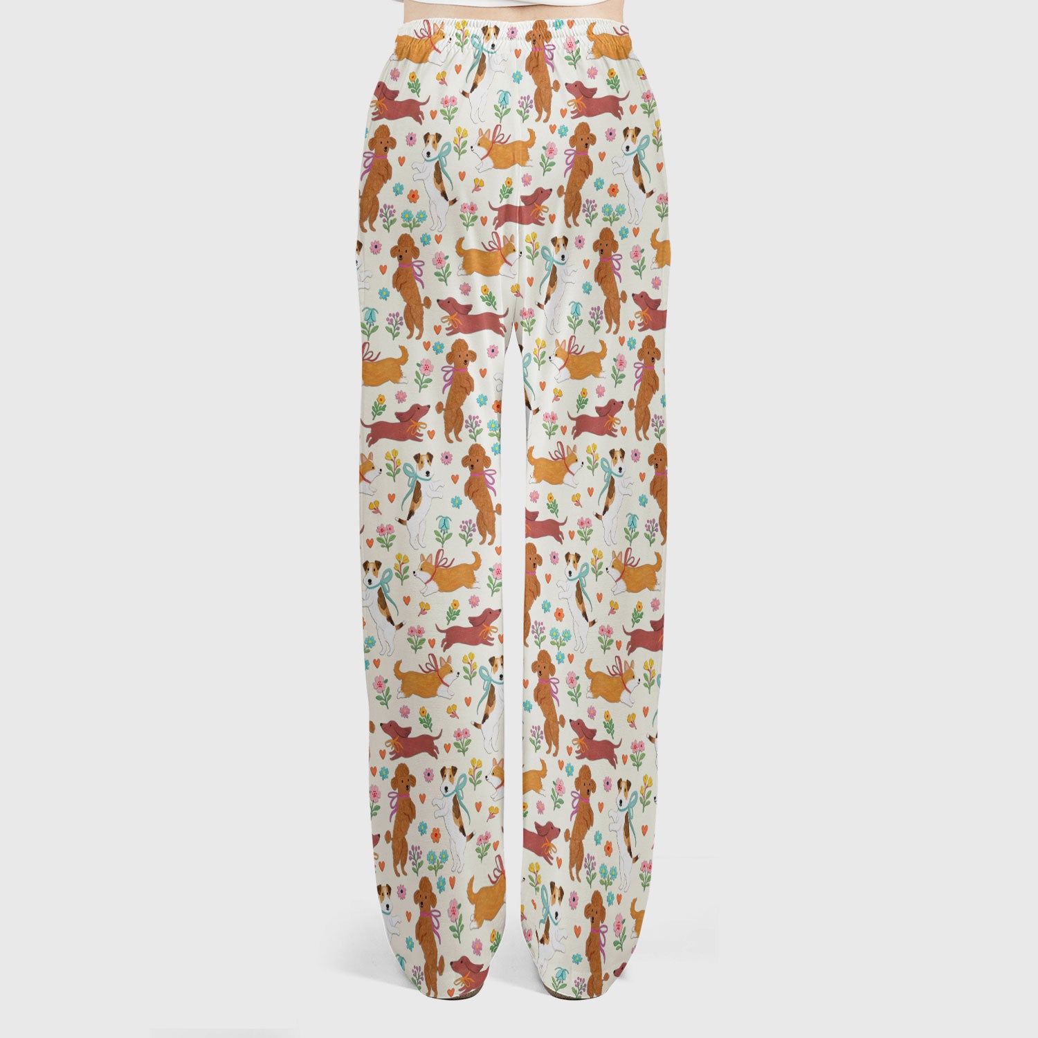 Cute Cartoon Dog Print Women's Scrub Set, Scrub Pants and V Neck Top