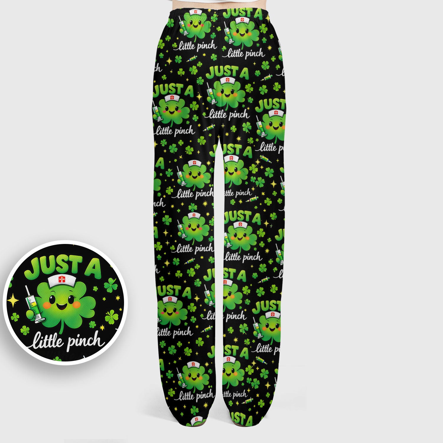 Shamrock Nurse Just A Little Pinch Print Scrub Set, Scrub Pants and V Neck Top