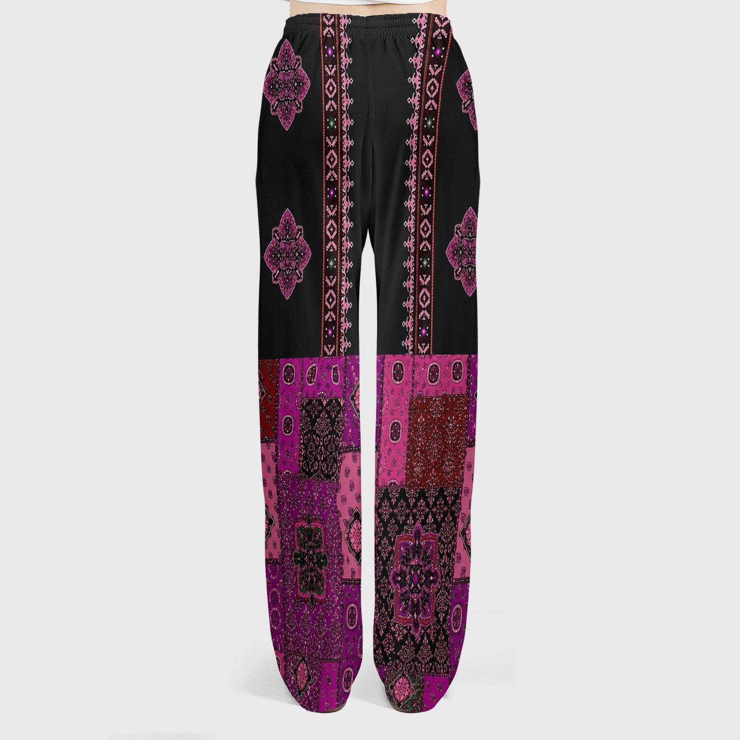 Boho Pink Bandana Patchwork Pattern Scrub Set, Scrub Pants and V Neck Top