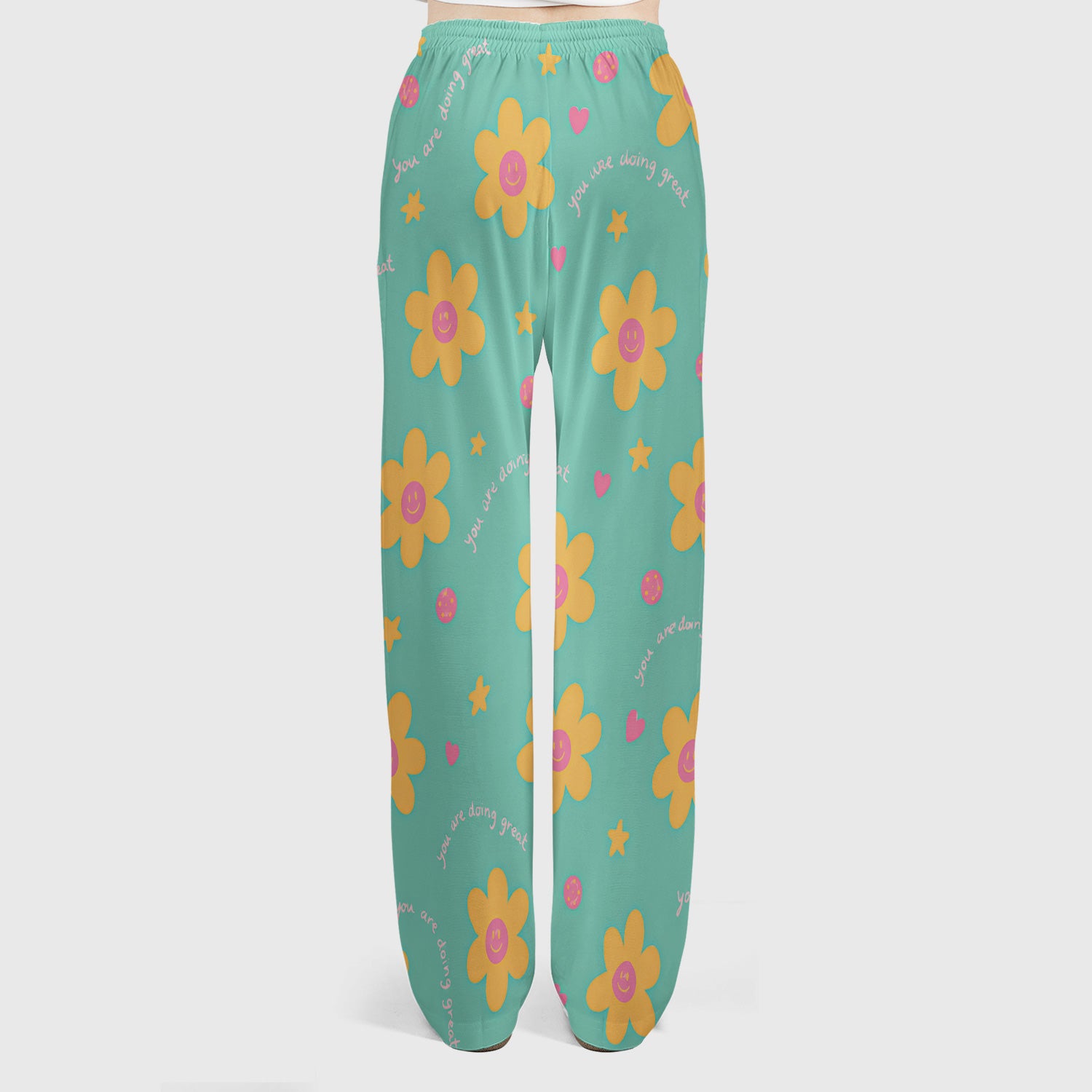 Cheerful Smiley Flower Pattern, Positive Medical Scrub Set, Scrub Pants and V Neck Top