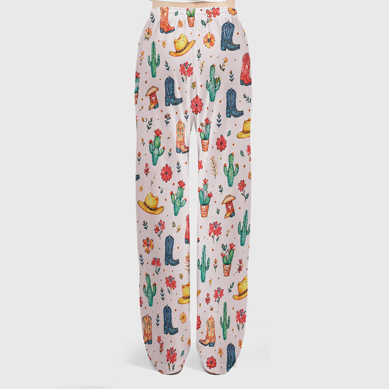Whimsical Western Cactus Boots Pattern Scrub Set, Scrub Pants and V Neck Top