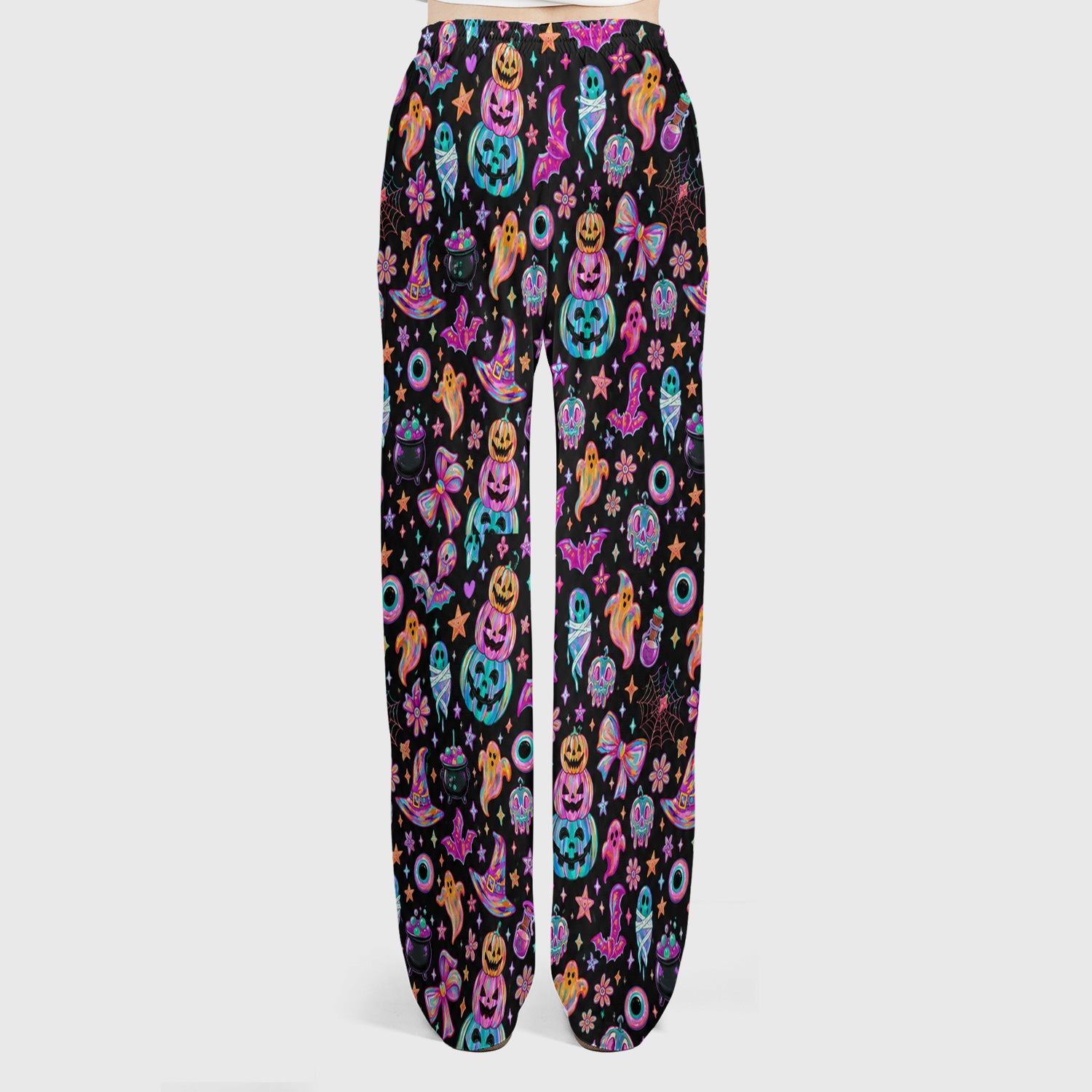 Halloween Ghost with Pumpkin Bat Print Scrub Set, Scrub Pants and V Neck Top