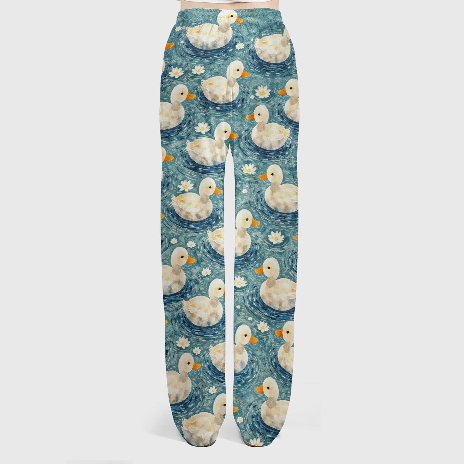 Charming Duck Pond Scrub Set, Peaceful Waterfowl Print Nursing Uniform, Scrub Pants and V Neck Top