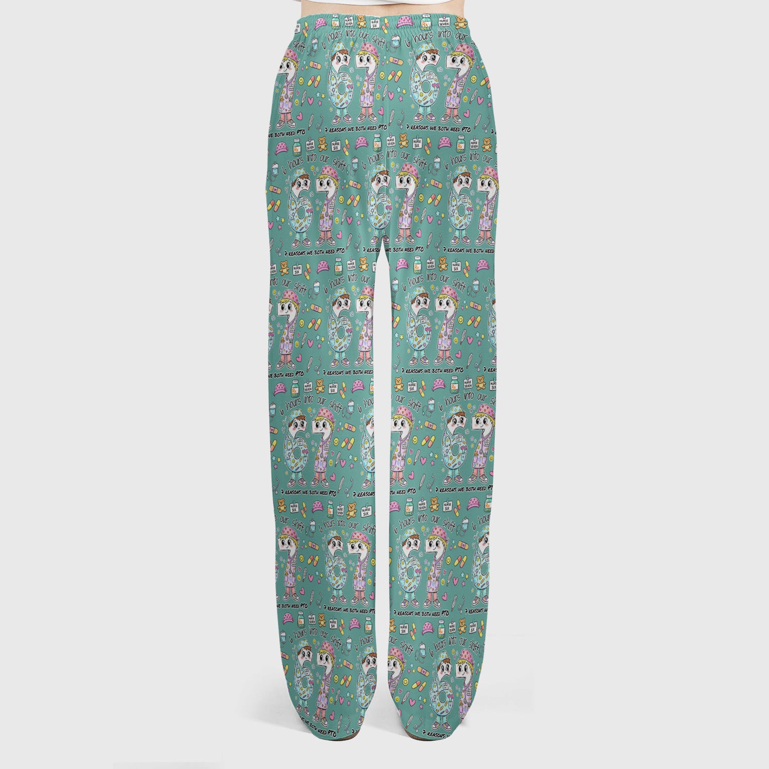 Cartoon Characters Six Hours Into Shift With Medical Doodle Scrub Set, Breathable Med Uniform