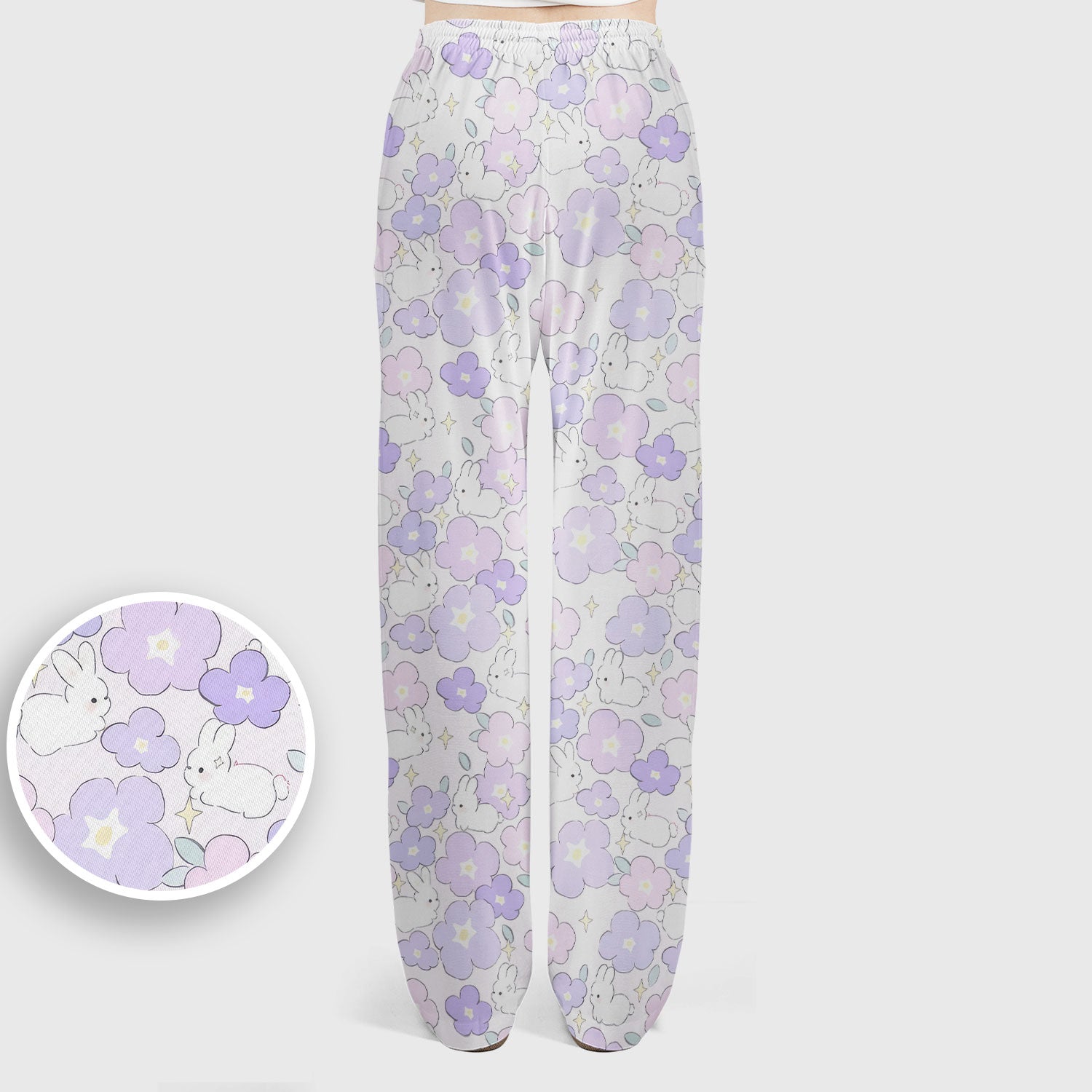 Cute Bunny Floral Pastel Pattern Scrub Set, Women's Scrub Sets