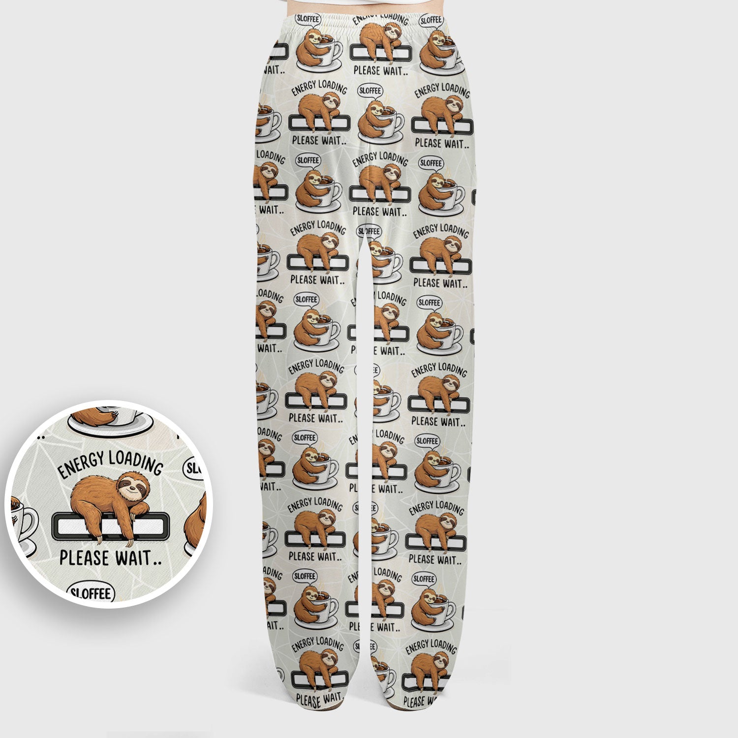 Funny Sloth Coffee Energy Loading Pattern Scrubs Sets, Scrub Pants and V Neck Top