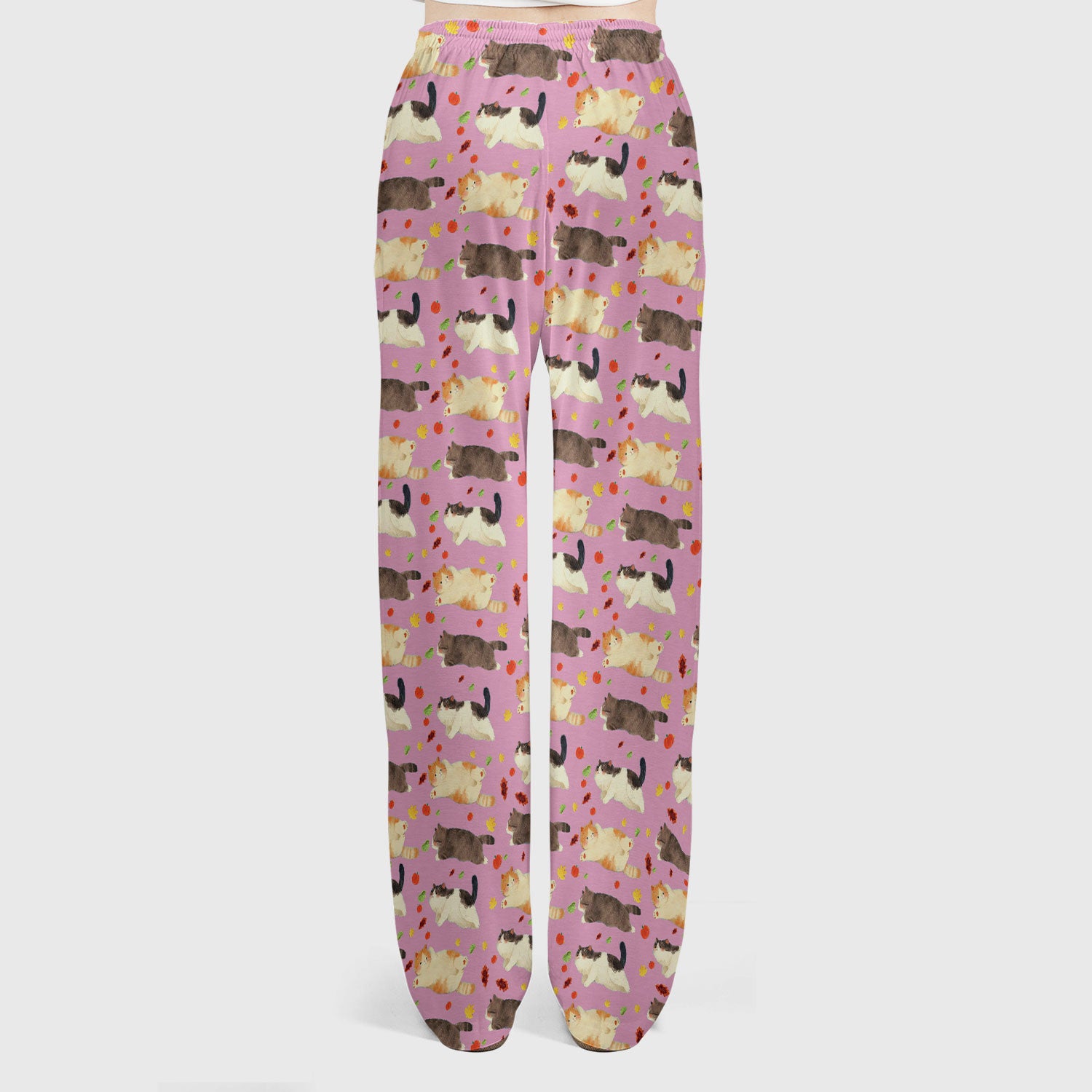 Chubby Cat Autumn Leaves Print Scrub Set, Breathable Med Uniform