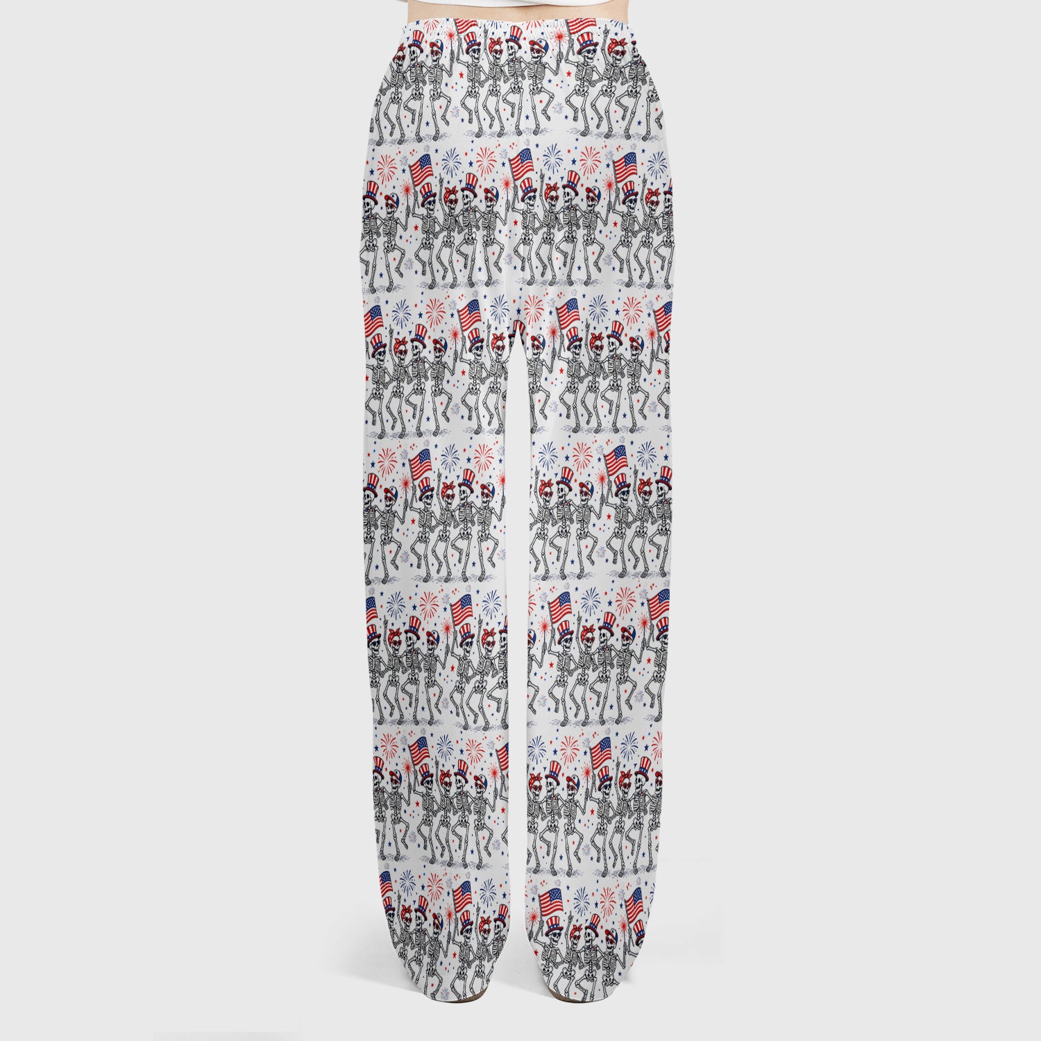 Funny Patriotic Skeleton Pattern, July 4 Medical Scrub Set, Scrub Pants and V Neck Top