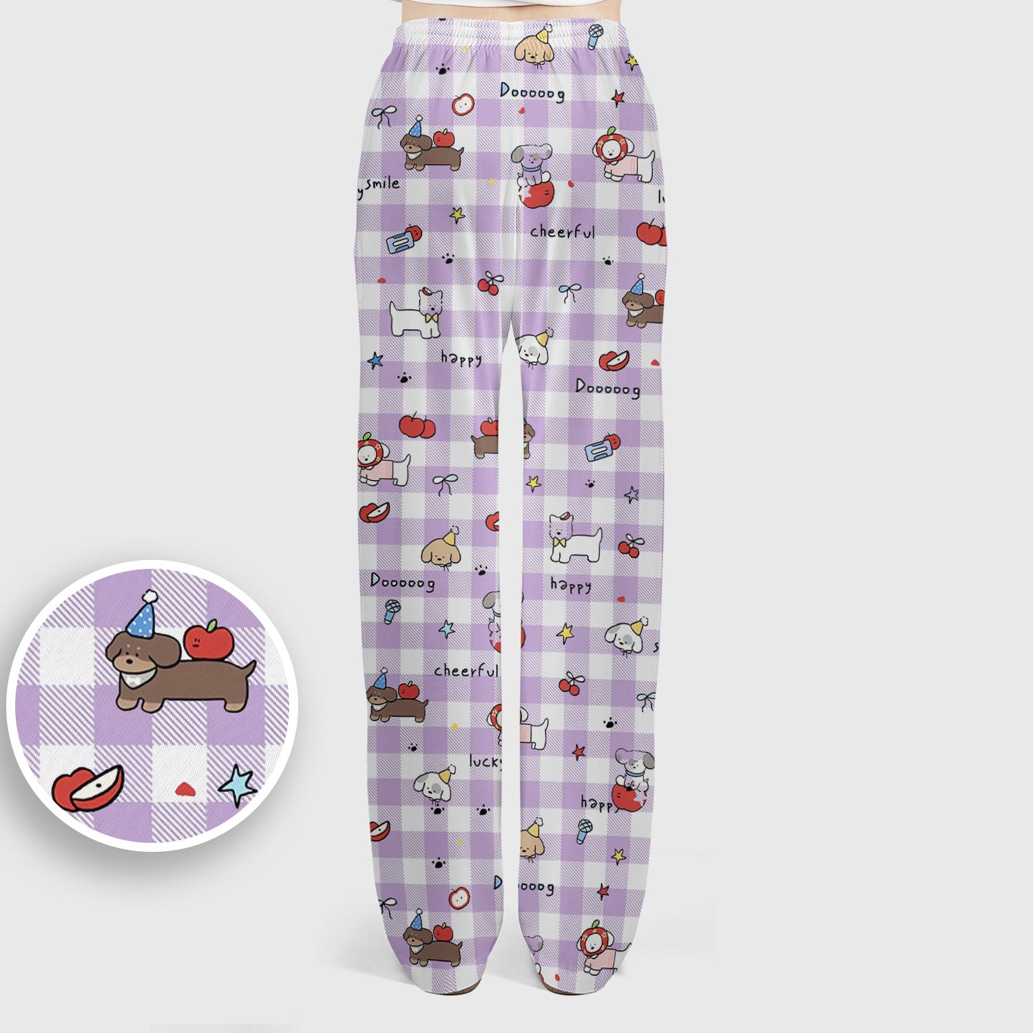 Cute Nurse Cartoon Puppy Apple Gingham Scrub Top, Breathable Fabrics Nursing Uniform