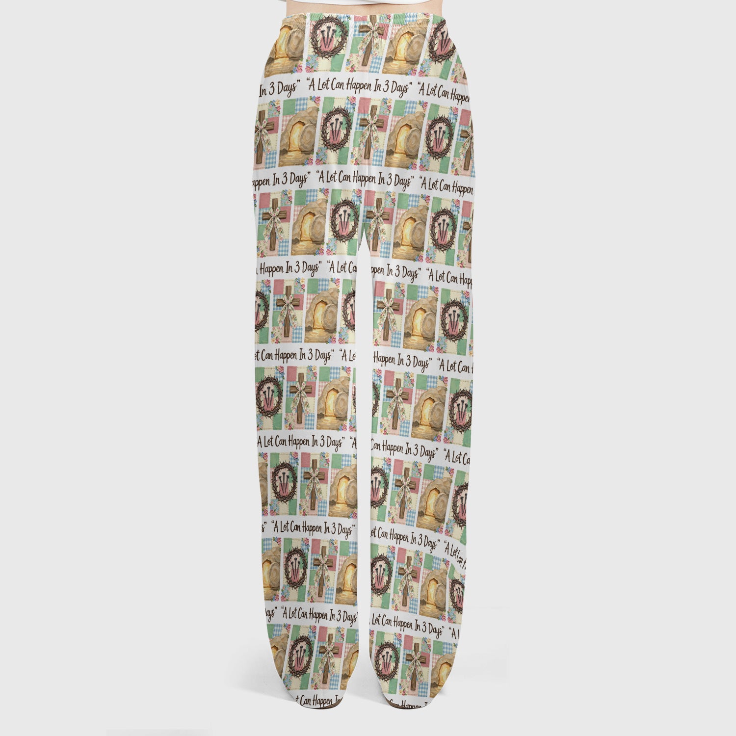 Christian Easter Cross Print Scrub Set, Scrub Pants and V Neck Top