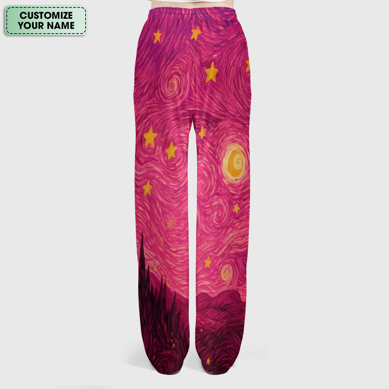 Personalized Black Cat Galaxy Star Swirl Pattern Scrub Set, Scrub Pants and V Neck Top