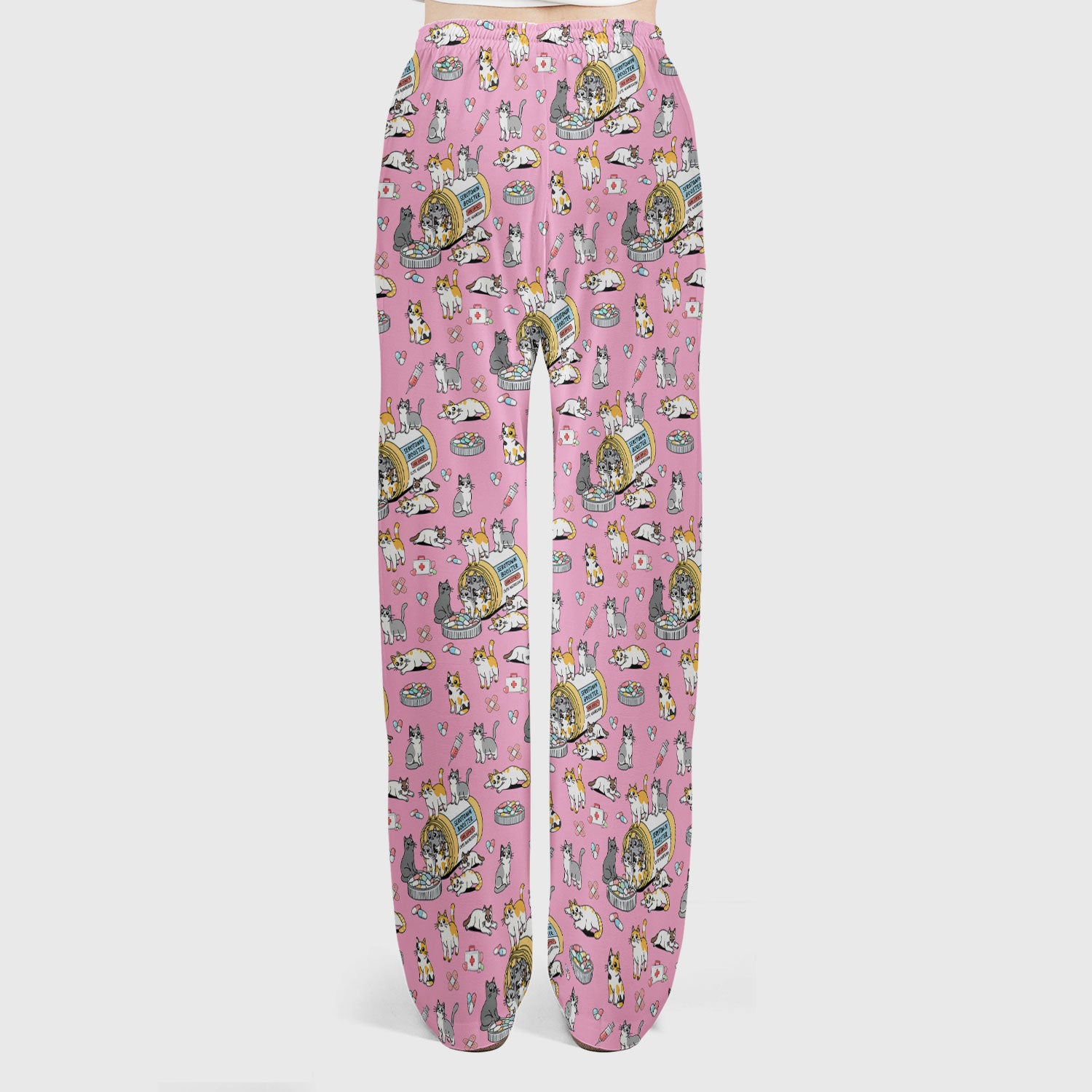 Cute Cat Serotonin Booster Pattern Women's Scrub Set, Breathable Med Uniform