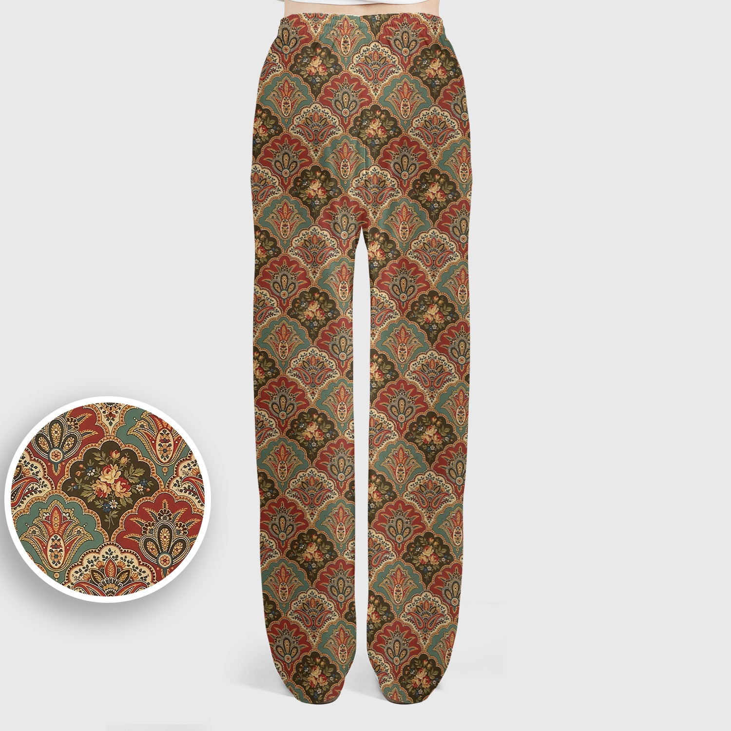 Vintage Floral Paisley Ornament Pattern Scrub Set, Scrub Pants and V Neck Top
