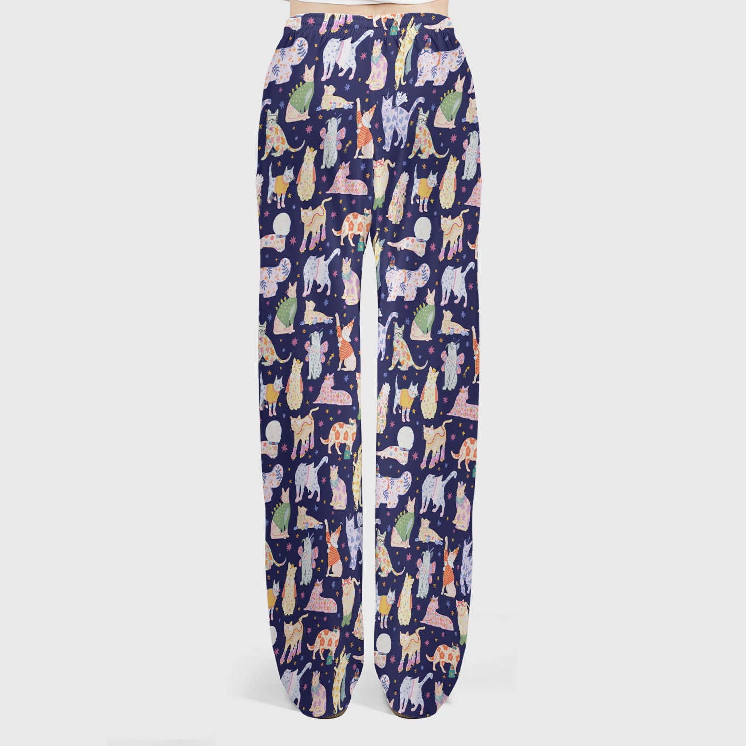 Cute Colorful Cats Pattern Scrub Set, Scrub Pants and V Neck Top