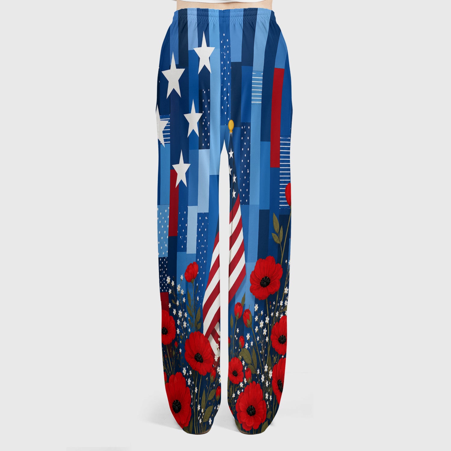Patriotic Nurse Flag Poppy Pattern Scrub Set, Scrub Pants and V Neck Top
