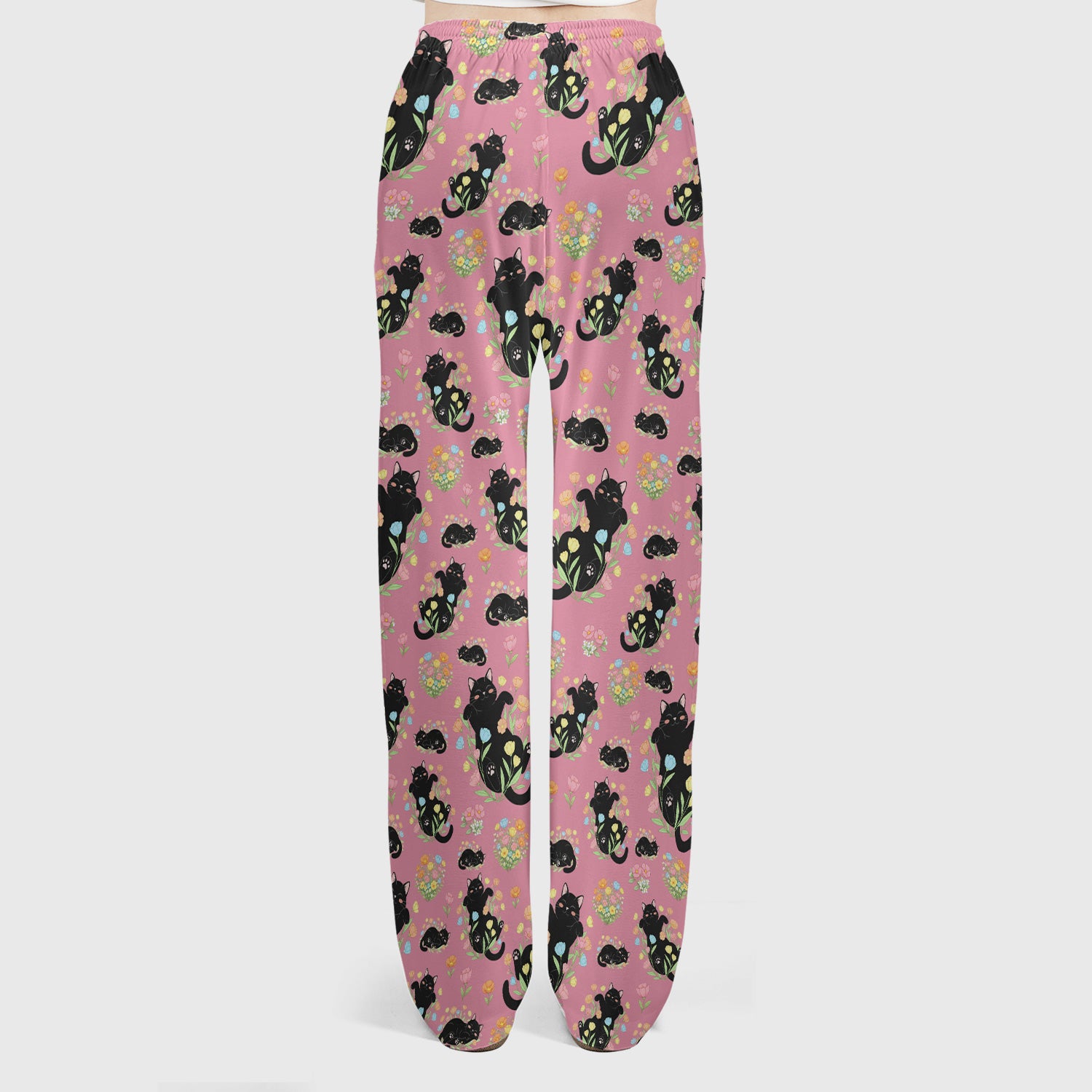Cats With Cute Poses Floral Pattern Scrubs Sets, Scrub Pants and V Neck Top