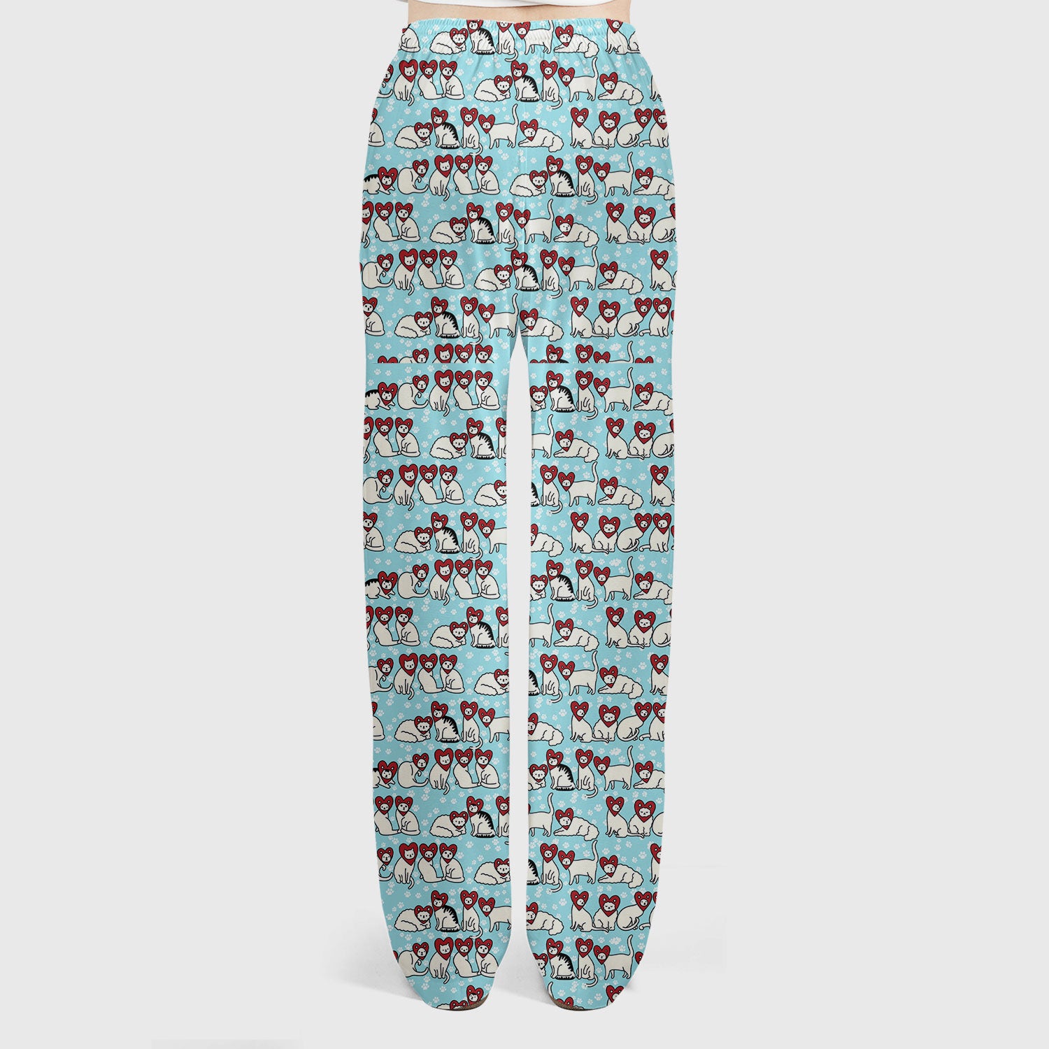 Cute Cat Heart Pattern Scrub Set, Funny Cat Scrub Shirt For Nurses, Breathable Fabrics Nursing Uniform