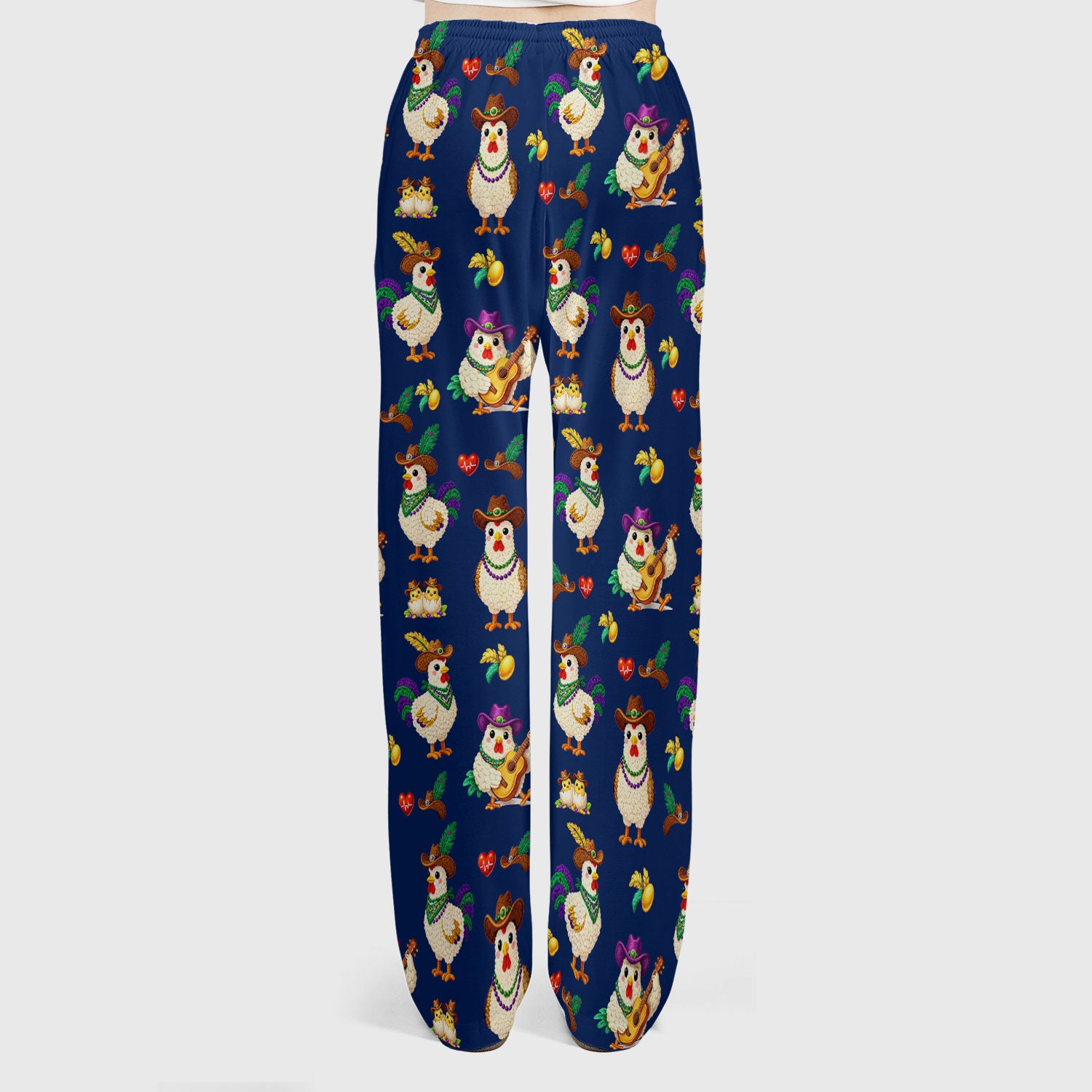Funny Mardi Gras Rooster Cowboy Print Set, Women's Scrub Sets