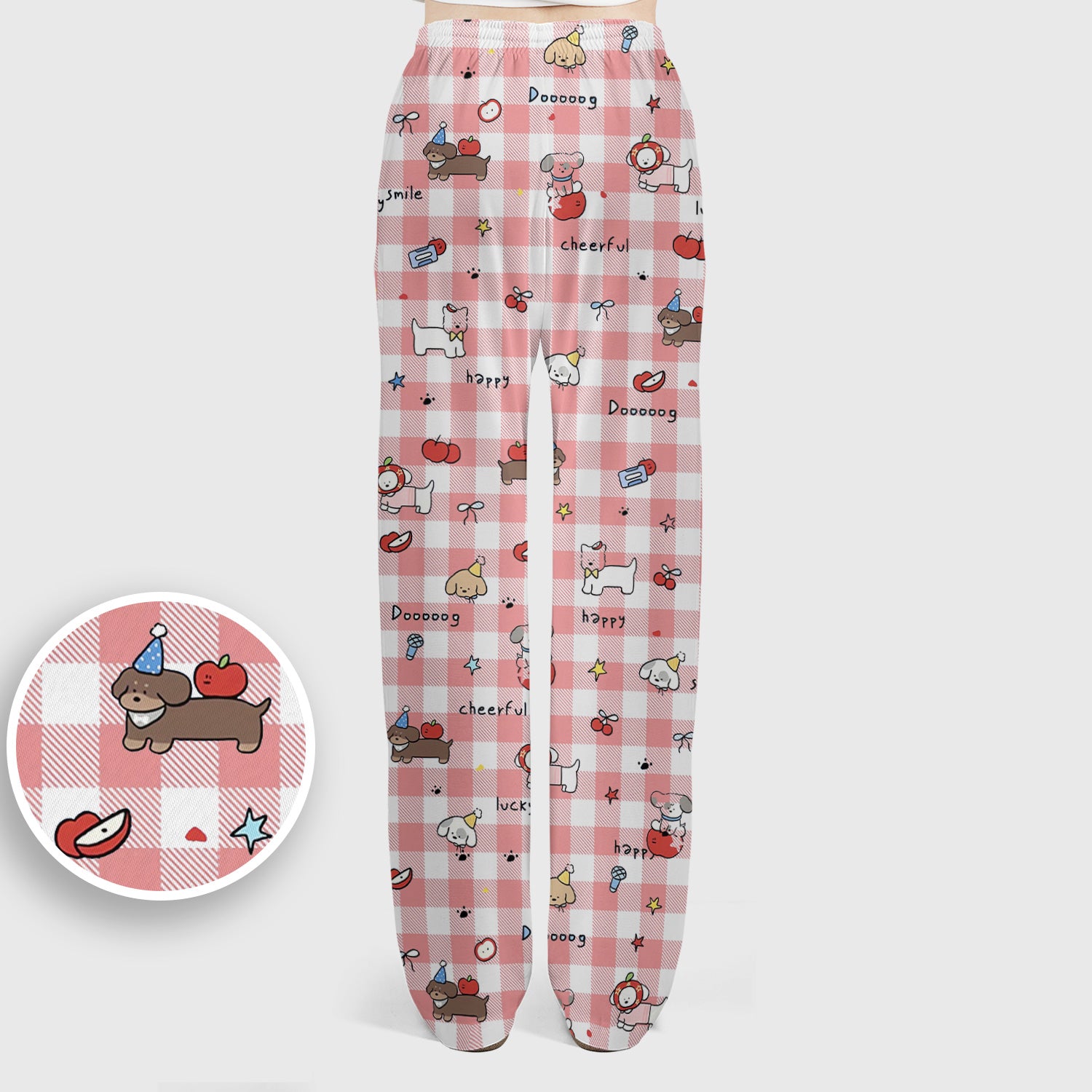Cute Nurse Cartoon Puppy Apple Gingham Scrub Top, Breathable Fabrics Nursing Uniform