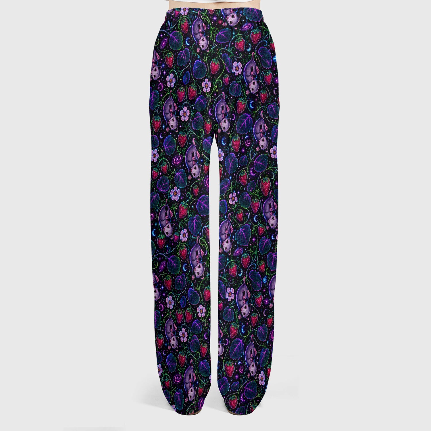 Galaxy Strawberry Opossum Pattern Scrub Set, Scrub Pants and V Neck Top
