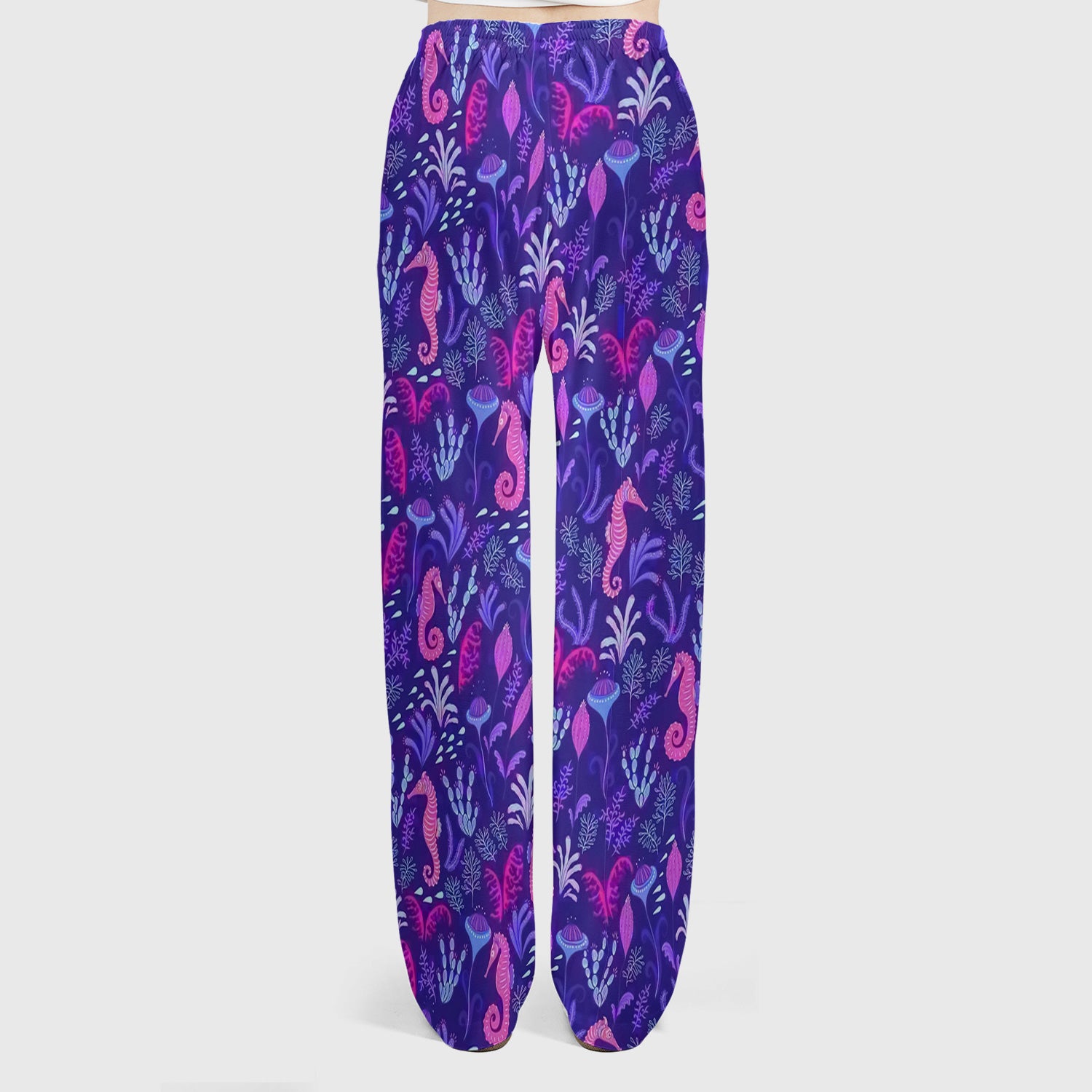 Purple Seahorse Ocean Scrub Set, Scrub Pants and V Neck Top