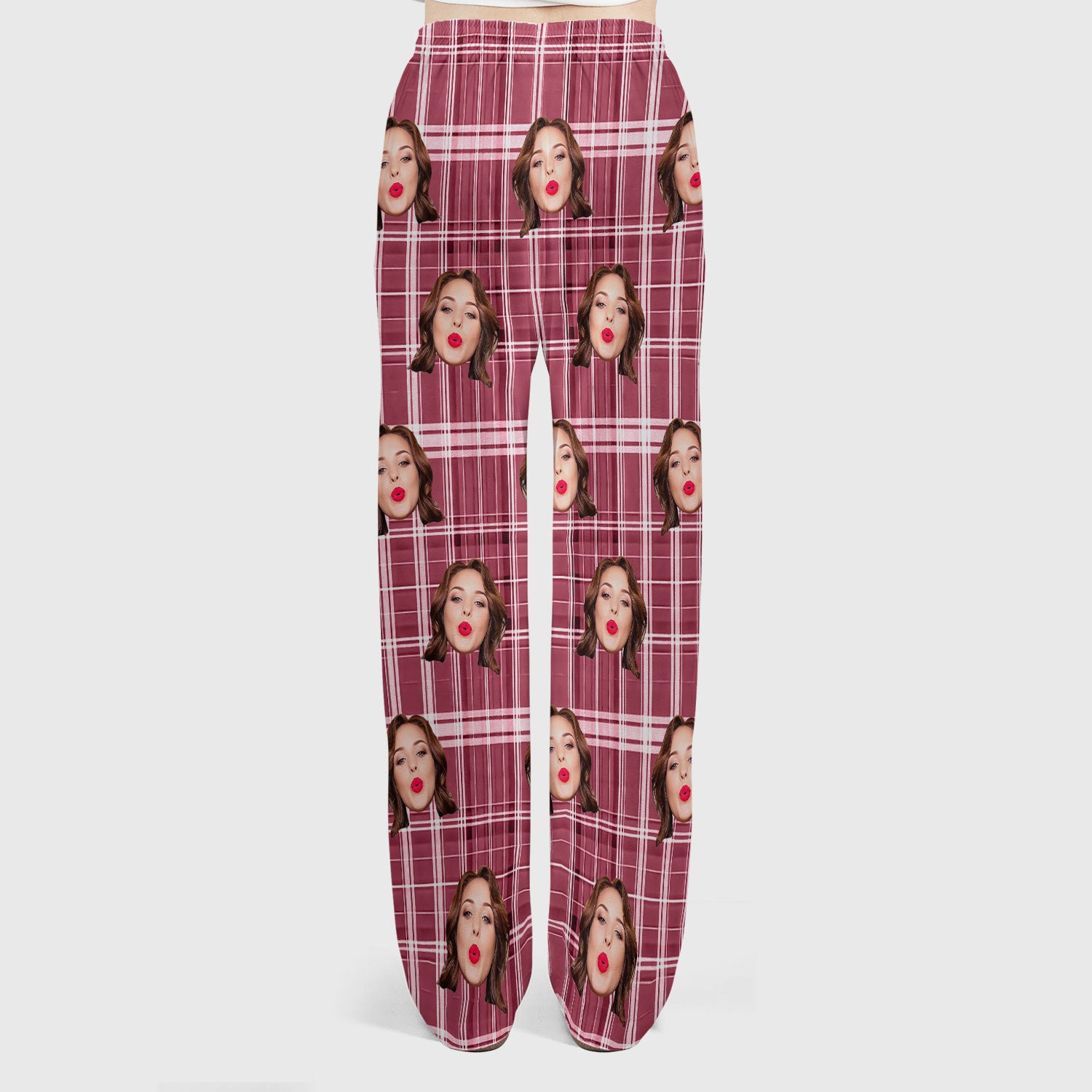 Personalized Funny Face Plaid Scrub Set, Custom Photo Pattern Medical Uniform For Nurses, Breathable Fabrics Nursing Uniform