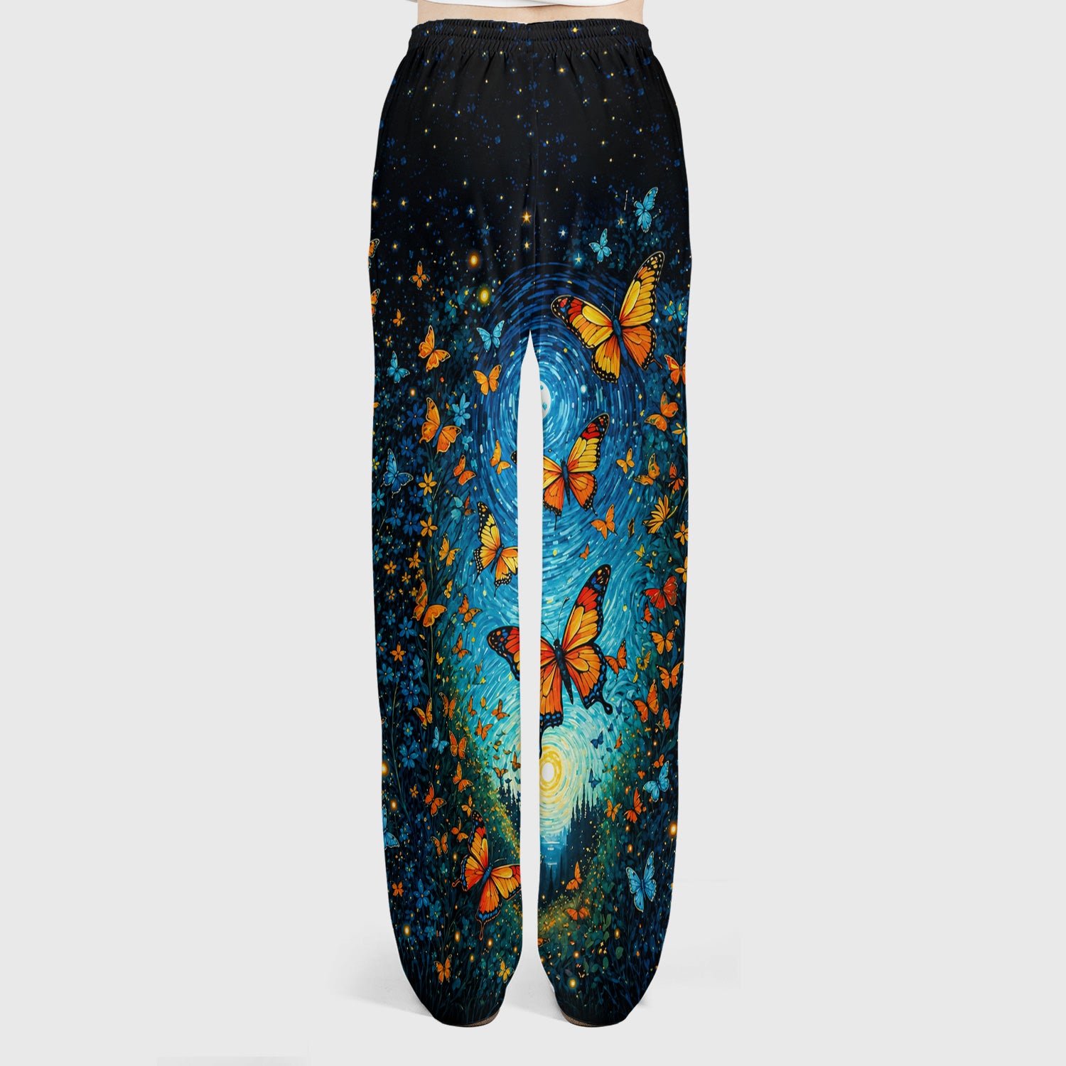 Moonlit Butterfly Nurse Print Scrub Set, Scrub Pants and V Neck Top