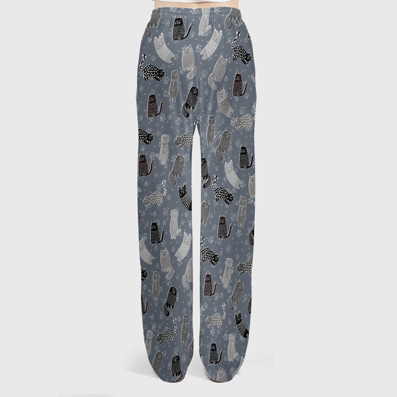 Cute Cat and Paw Print Pattern Scrub Set, Breathable Med Uniform