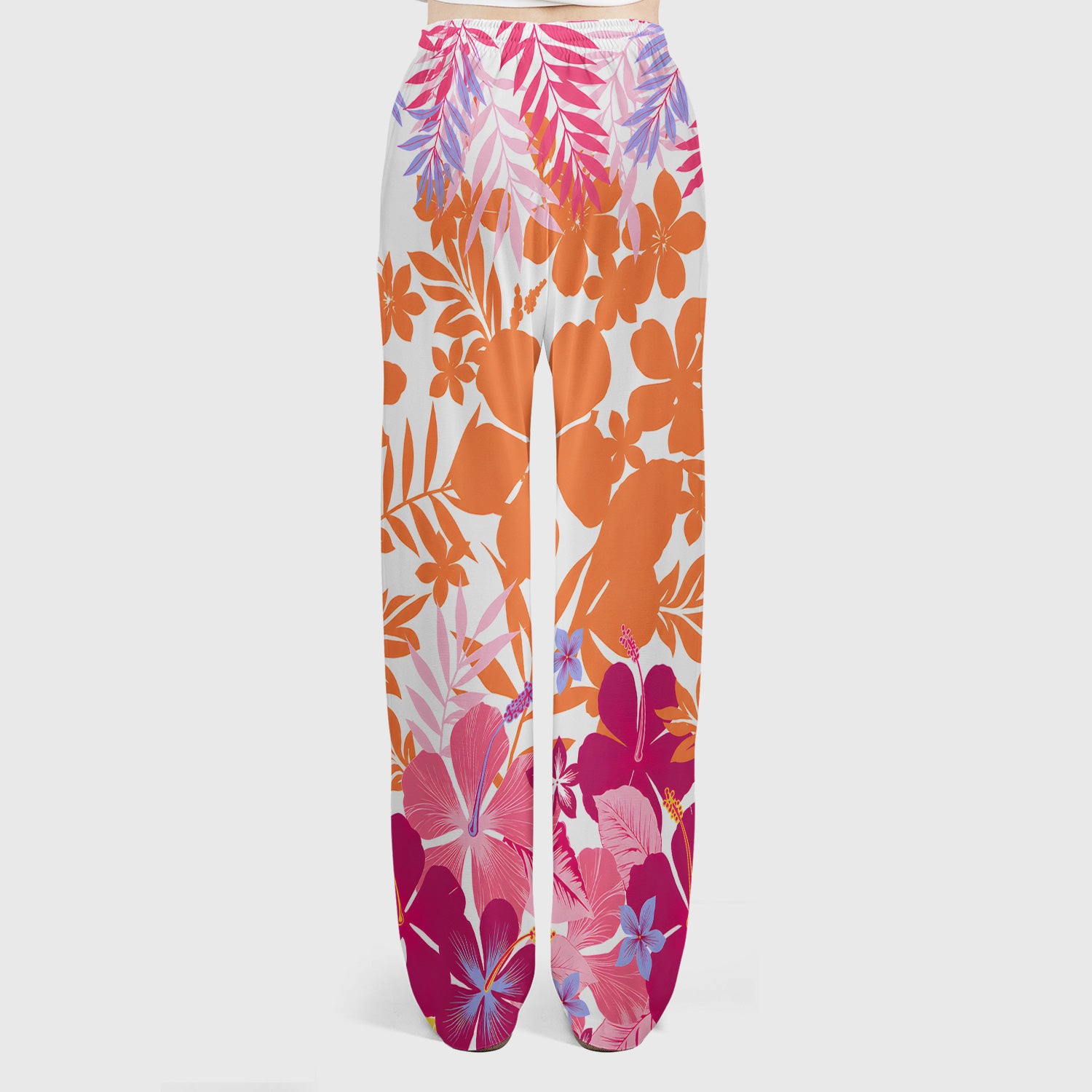 Cheerful Tropical Hibiscus Bloom Pattern Scrub Set, Scrub Pants and V Neck Top