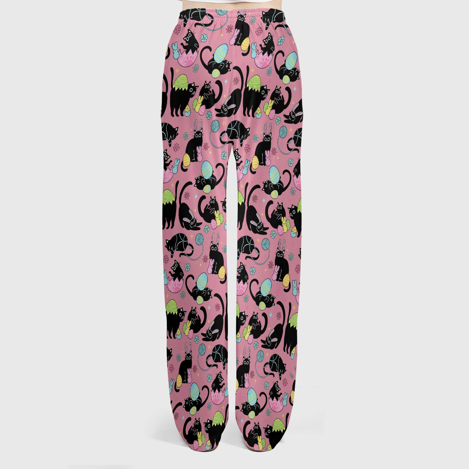 Funny Easter Black Cat Egg Pattern Scrub Set, Scrub Pants and V Neck Top