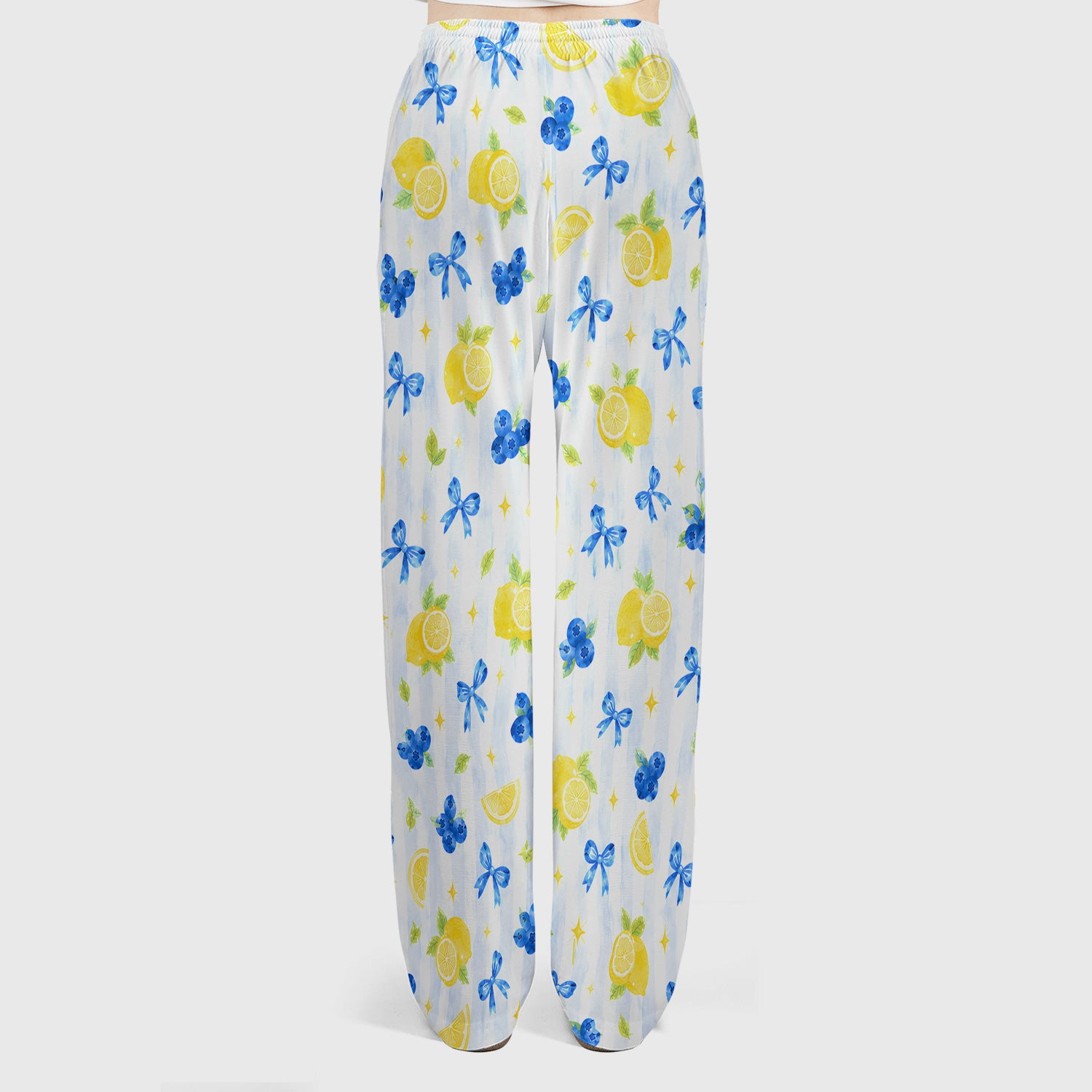 Lemon Blueberry Bow Nurse Print Scrub Set, Scrub Pants and V Neck Top