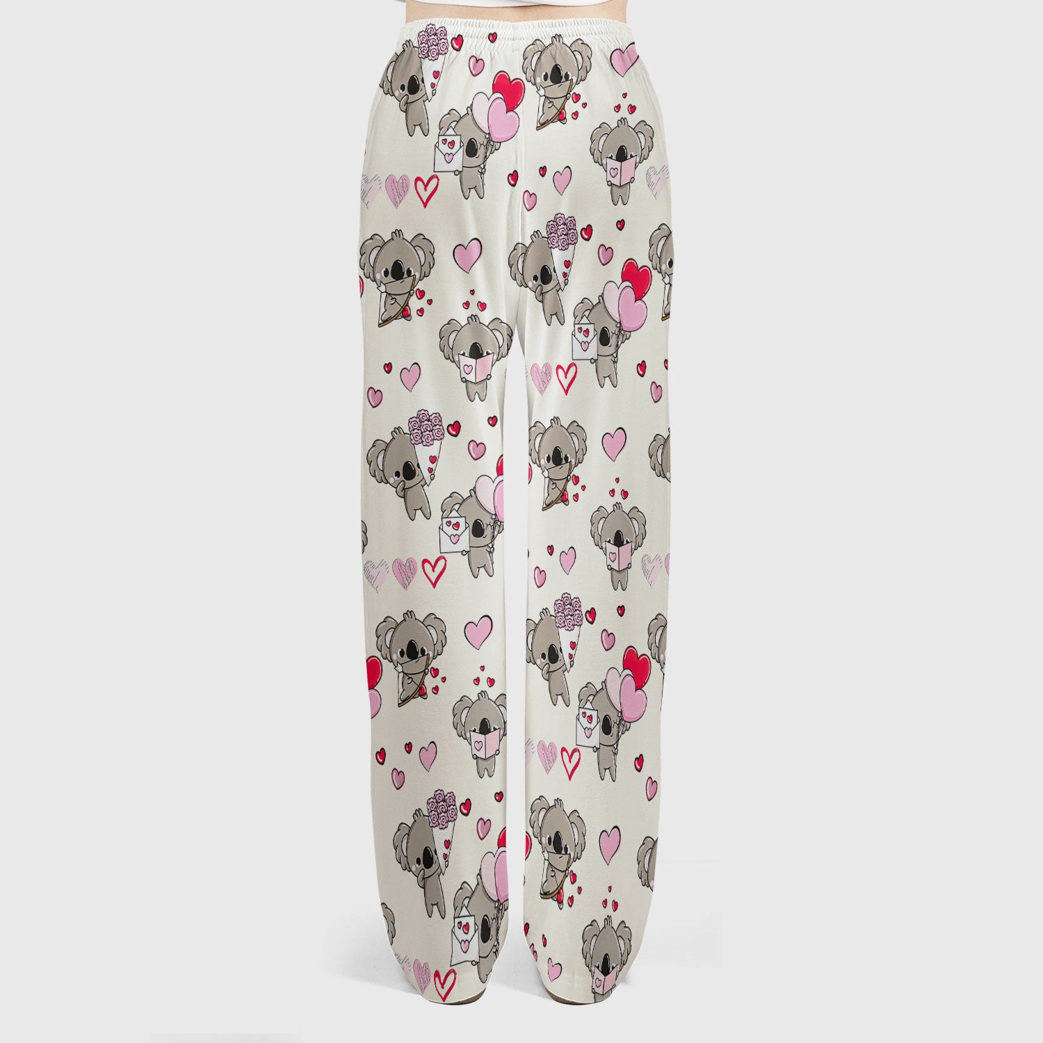 Valentine Koala Holding Flowers Cute Print Scrub, Women's Scrub Sets