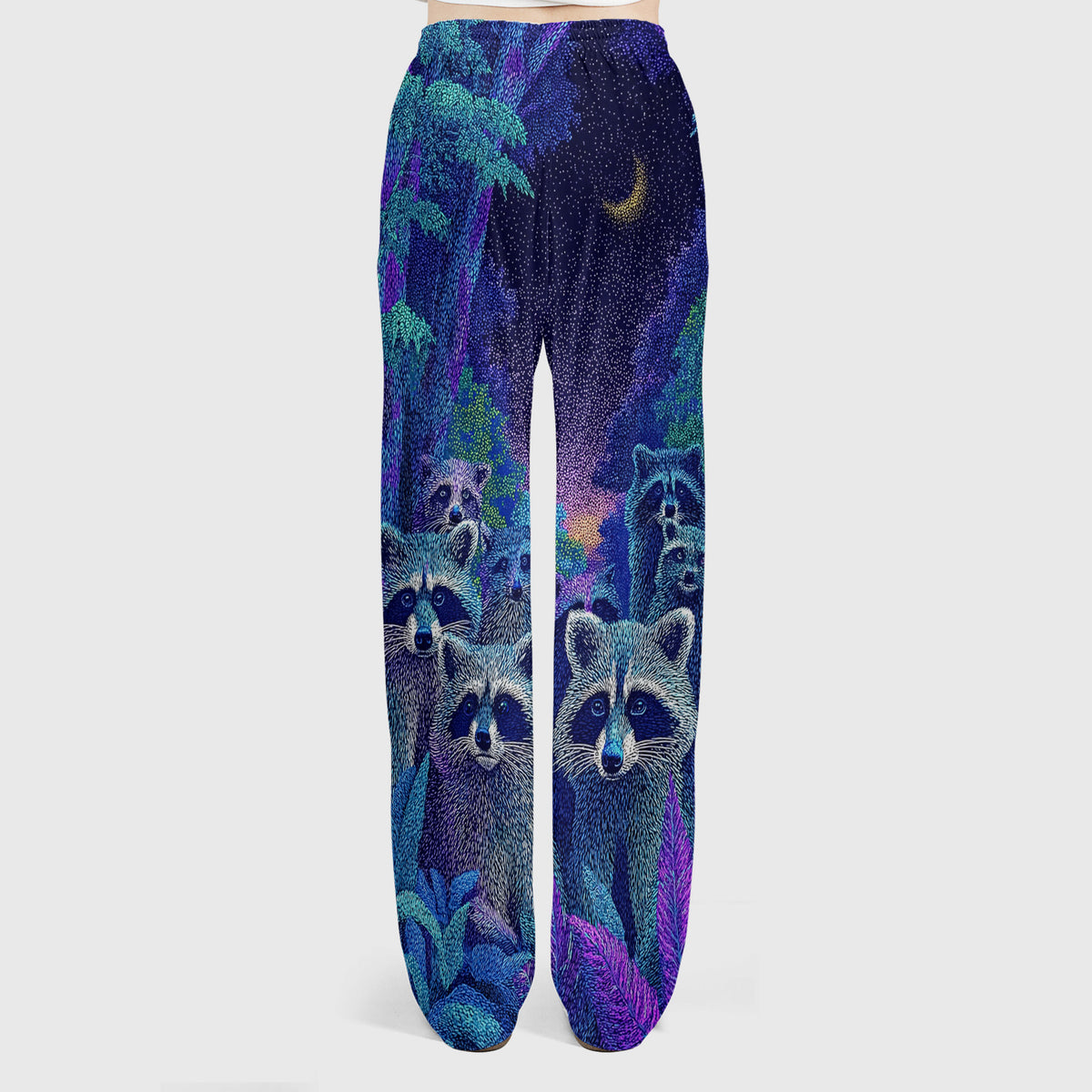 Moonlit Raccoon Pattern Scrub Set, Scrub Pants and V Neck Top