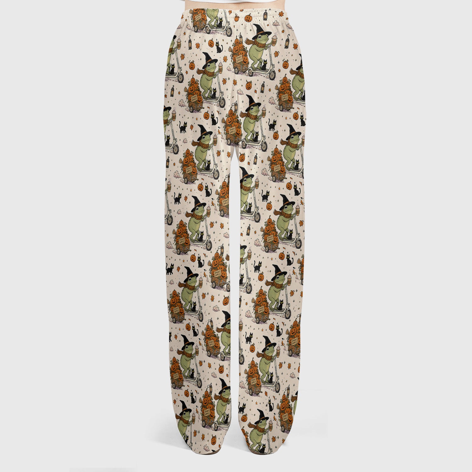 Cute Halloween Witch Frog And Pumpkins Scrub Set, Scrub Pants and V Neck Top