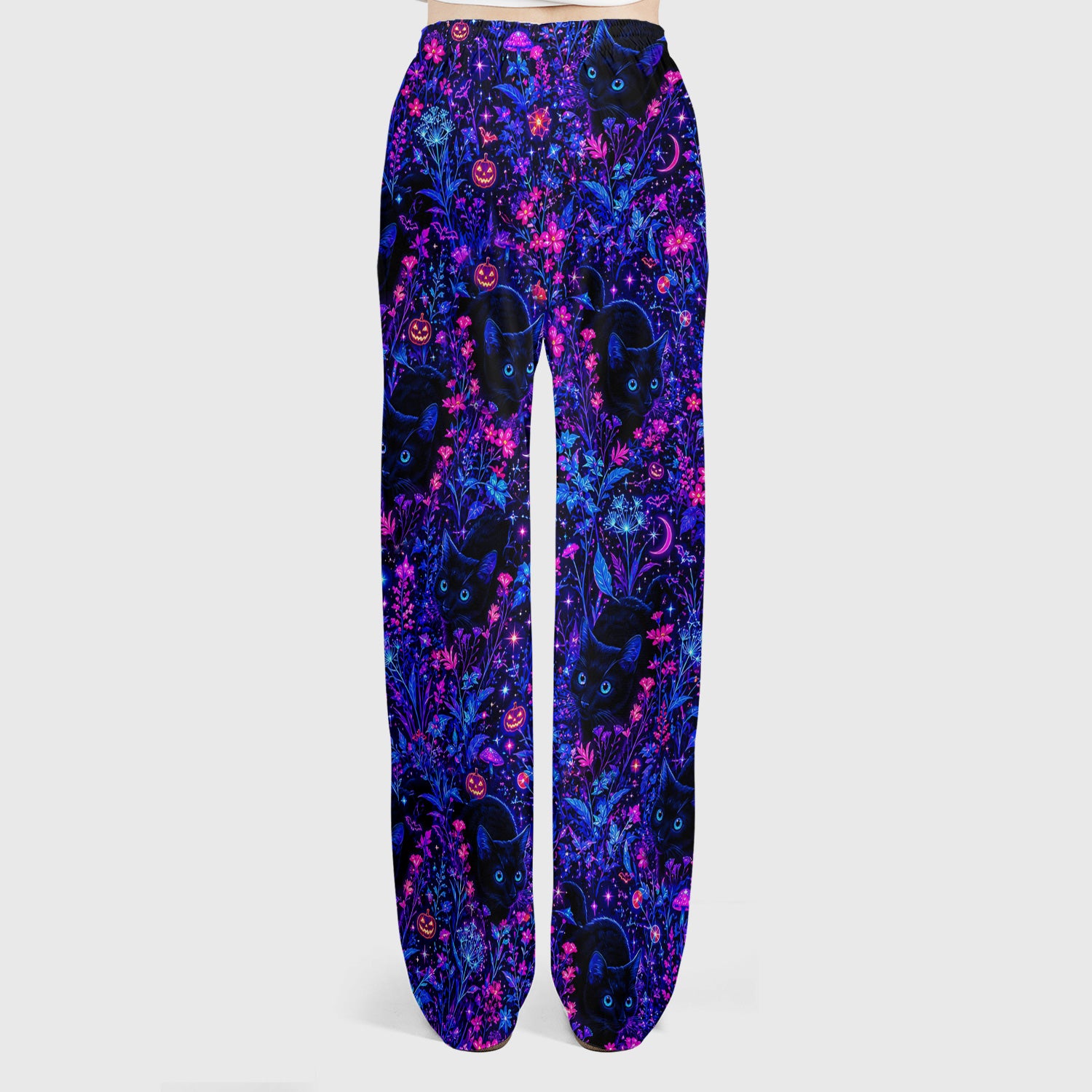 Spooky Black Cat Garden Pattern Scrub Set, Scrub Pants and V Neck Top